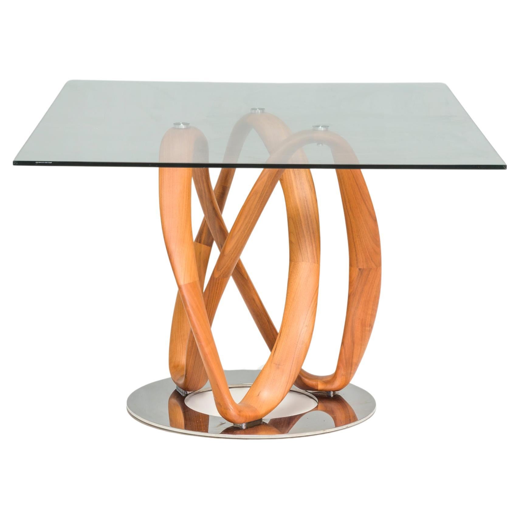 Porada by Stefano Bigi Walnut & Glass Infinity Dining Rectangular Table For Sale