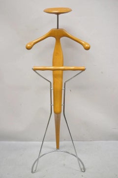 Porada Italian Post Modern Sculpted Walnut Wood and Chrome Clothing Suit Valet