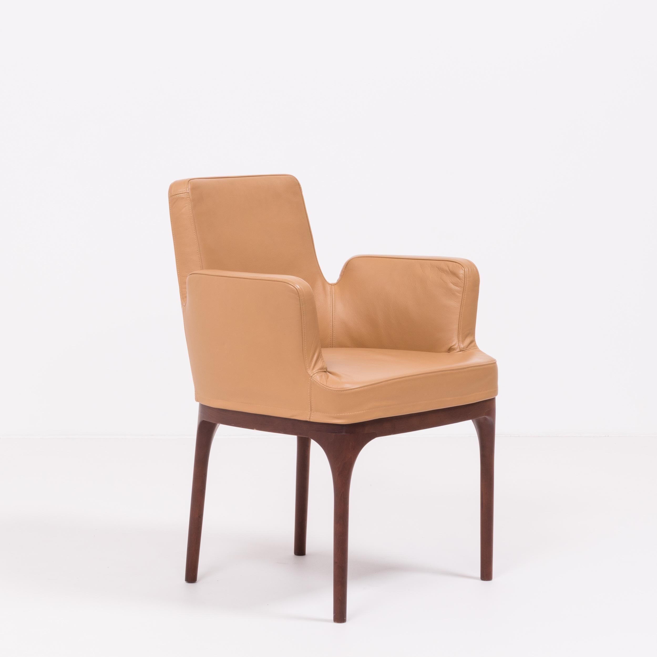 Italian Porada Mid Century Brown Leather Dining Chairs, Set of 2