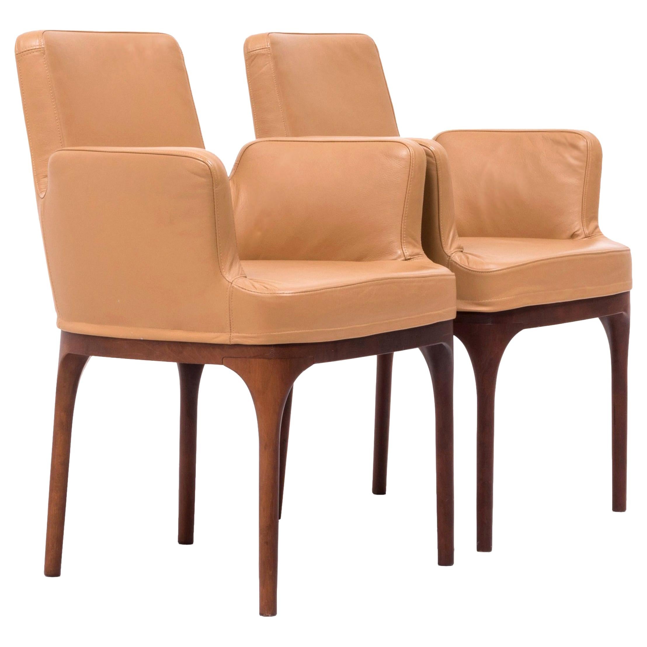 Porada Mid Century Brown Leather Dining Chairs, Set of 2