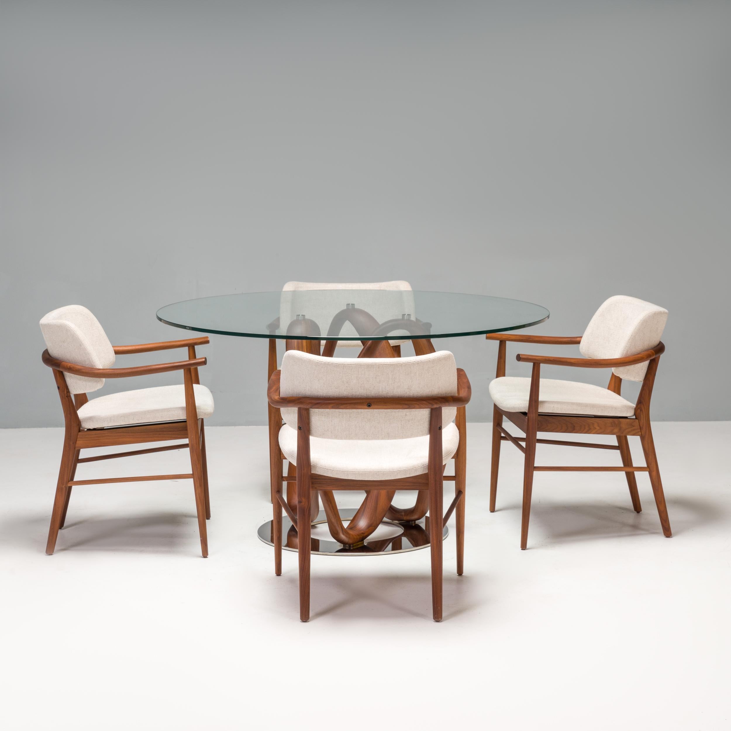 Italian Porada Walnut & Glass Infinity Dining Table