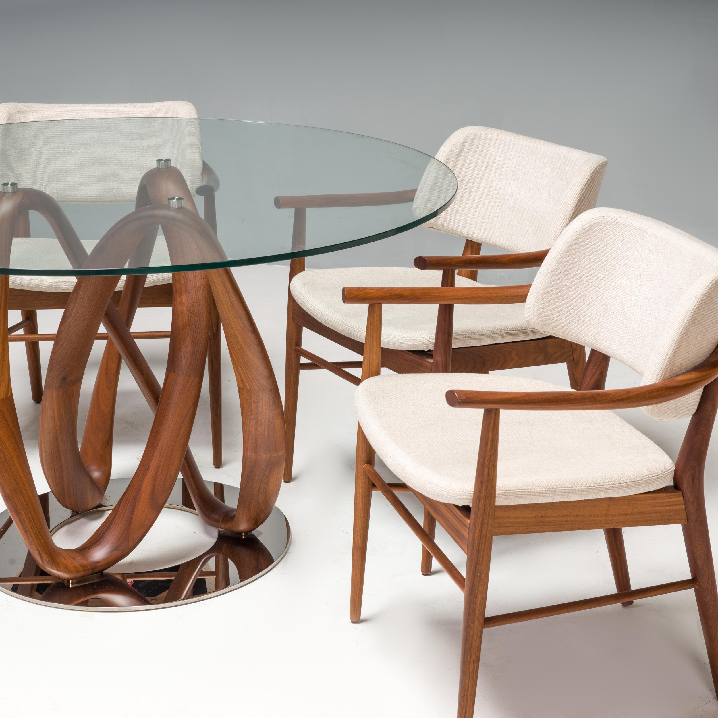 Porada Walnut & Glass Infinity Dining Table In Good Condition In Basildon, London