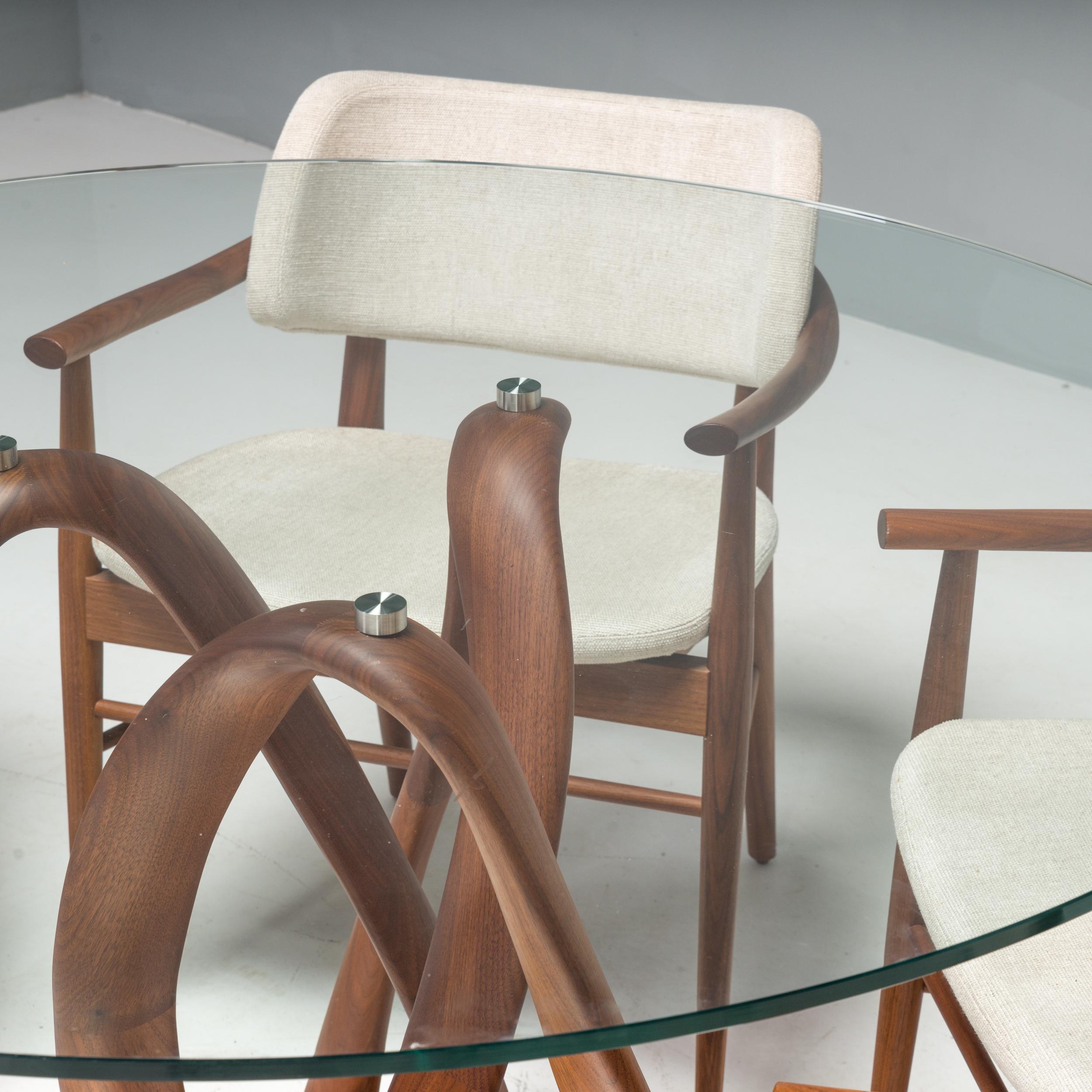 Contemporary Porada Walnut & Glass Infinity Dining Table