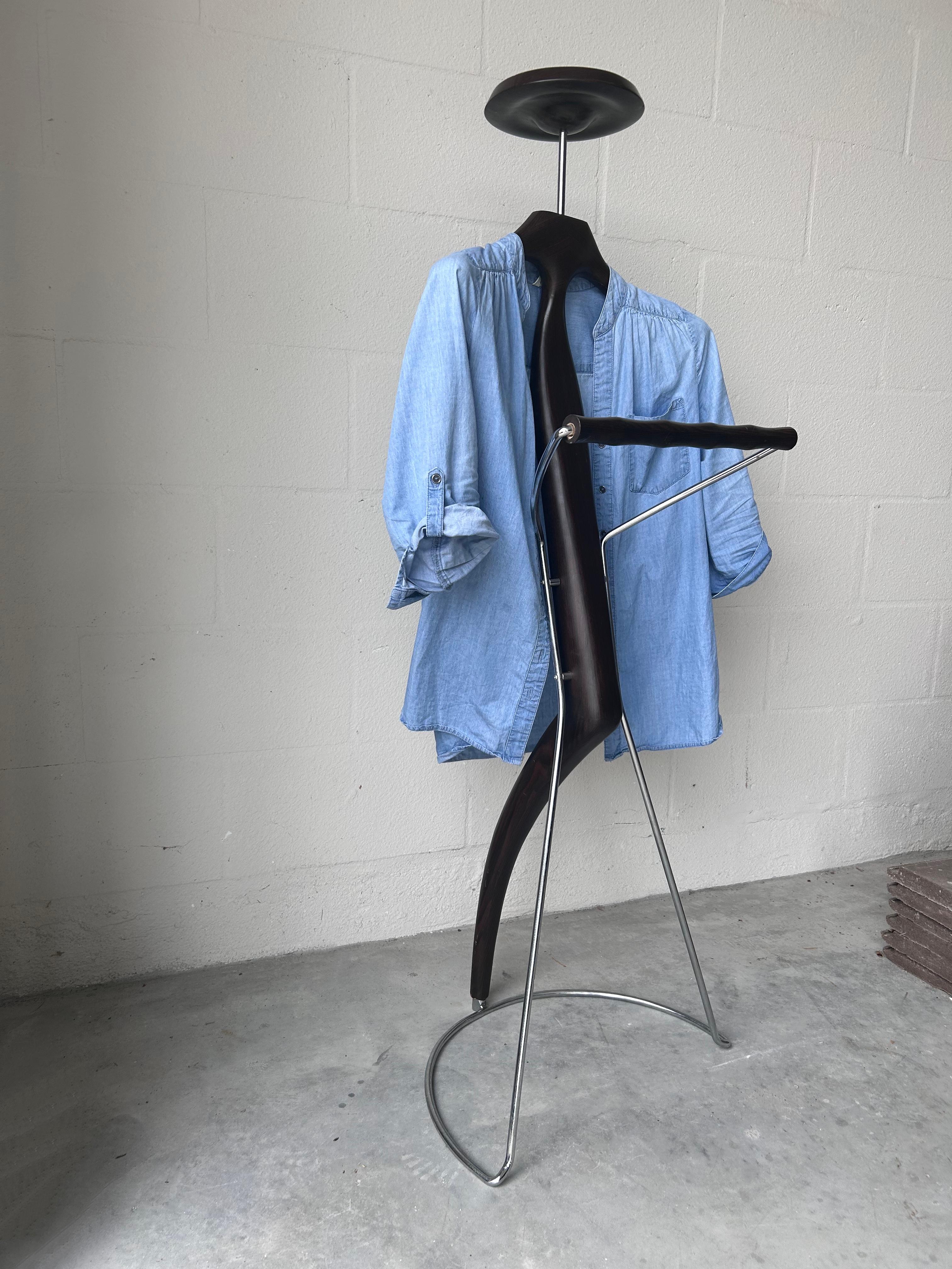 Sculptural clothing valet/coat rack by Porada. Space for shirt/jacket, keys/jewelry, pants or tie. 