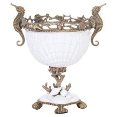 Porcelain and Brass Compote with Seahorses