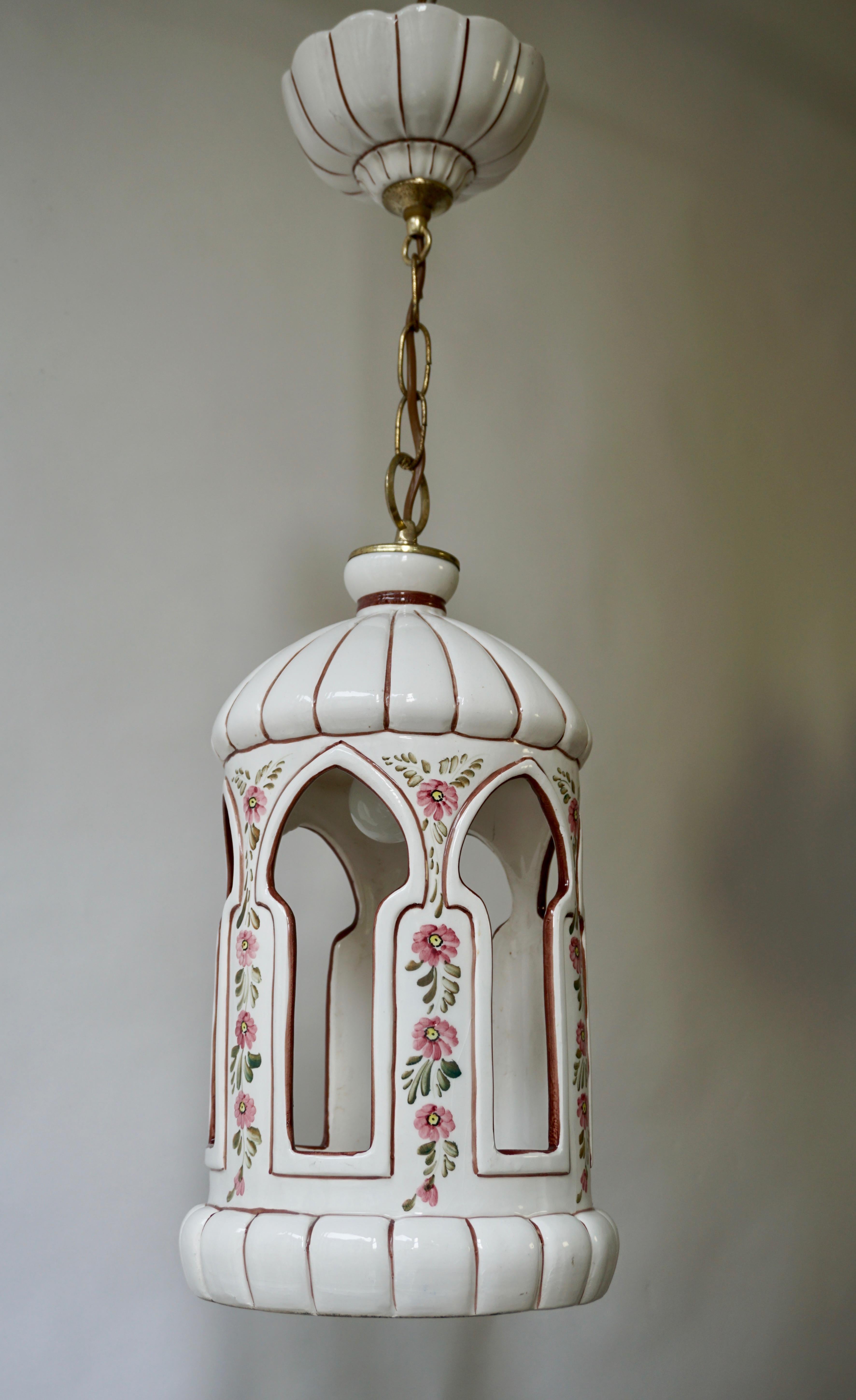 Mid-Century Modern Porcelain and Brass Pendant Light