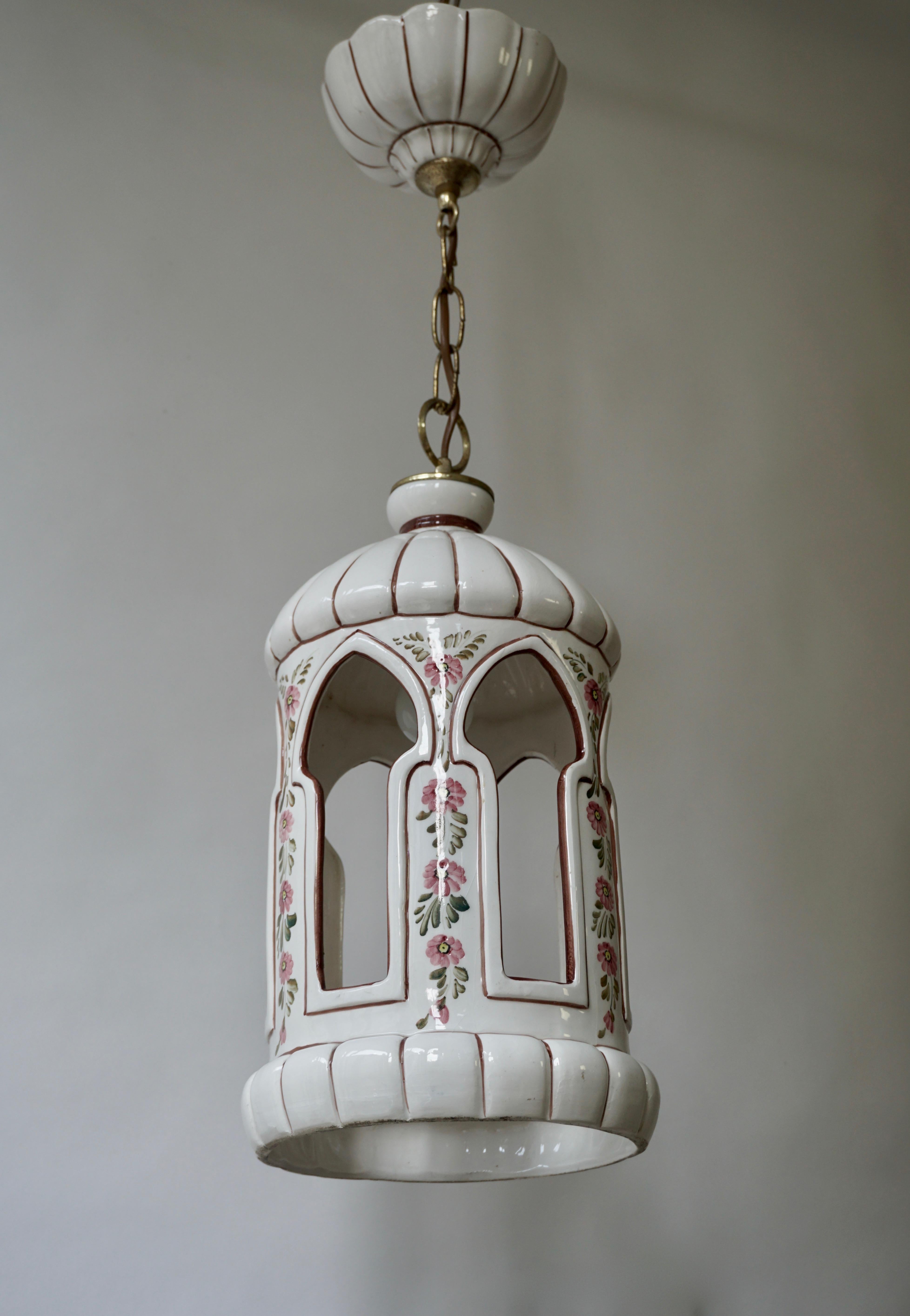 Italian Porcelain and Brass Pendant Light