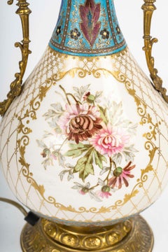 Porcelain and Gilt Brass Lamp, German Work, 19th Century, Napoleon III Period.