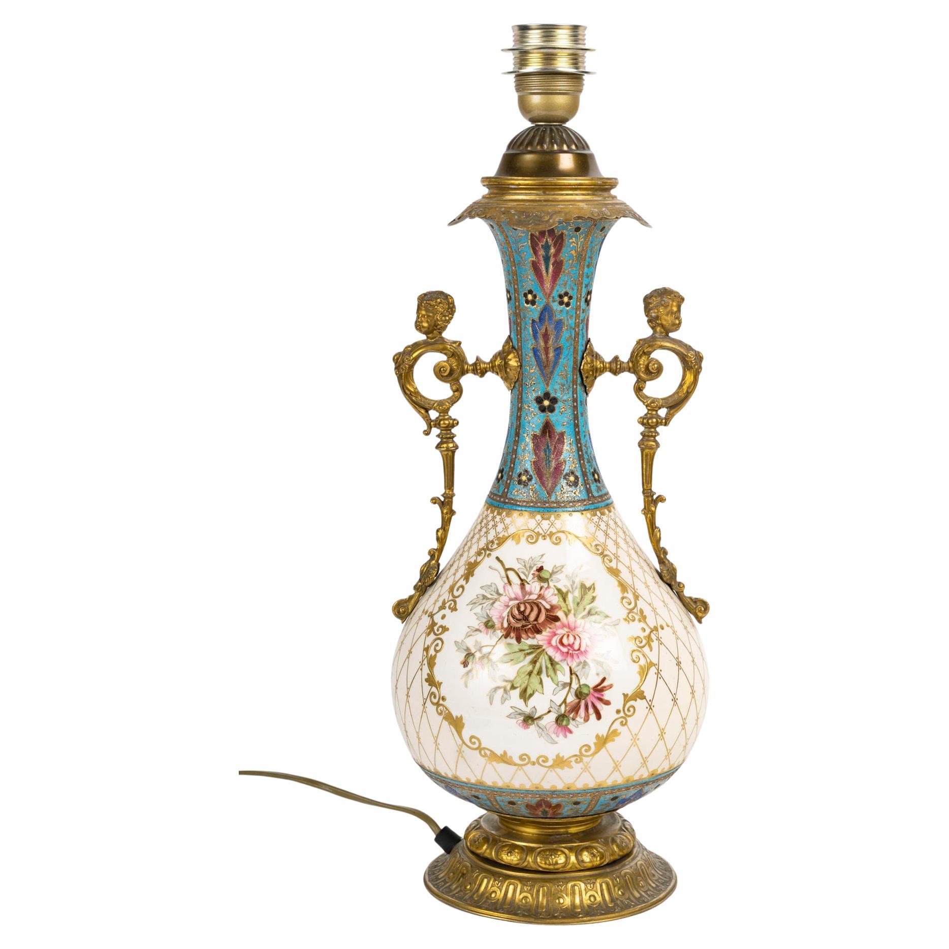Porcelain and Gilt Brass Lamp, German Work, 19th Century, Napoleon III Period.