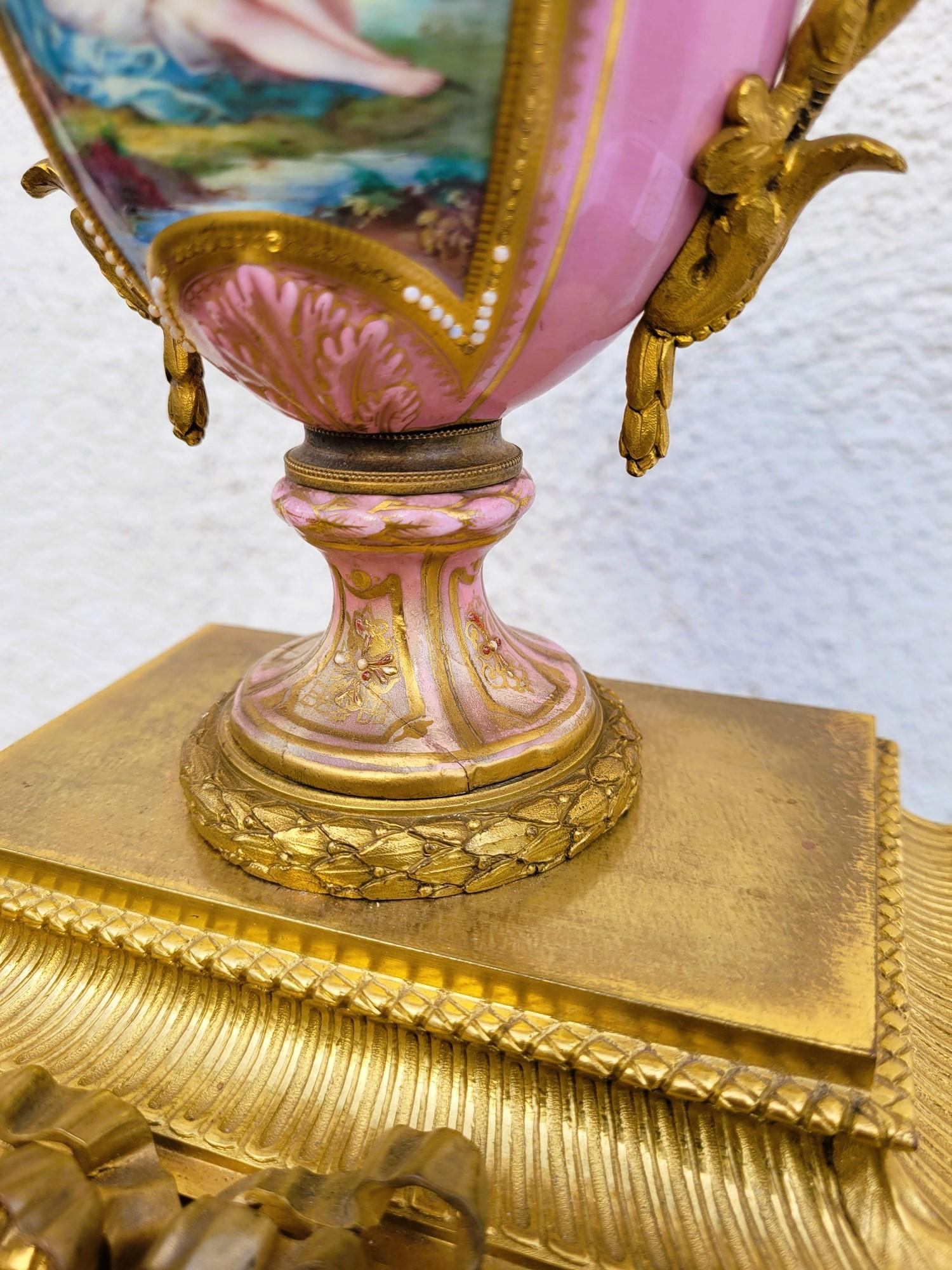 Louis XVI Porcelain And Gilt Bronze Clock, Napoleon III, 19th Century For Sale