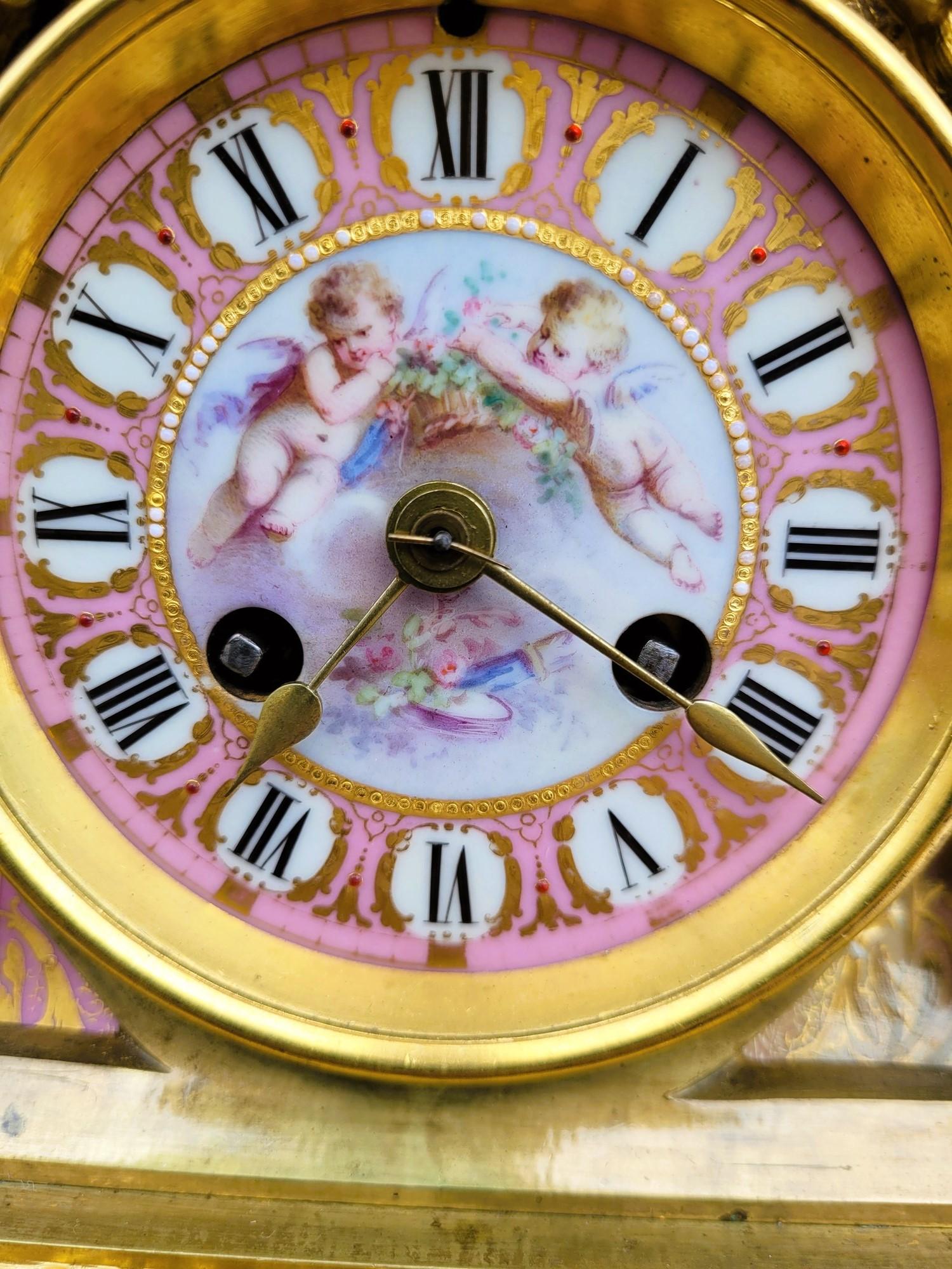 Porcelain And Gilt Bronze Clock, Napoleon III, 19th Century For Sale 1