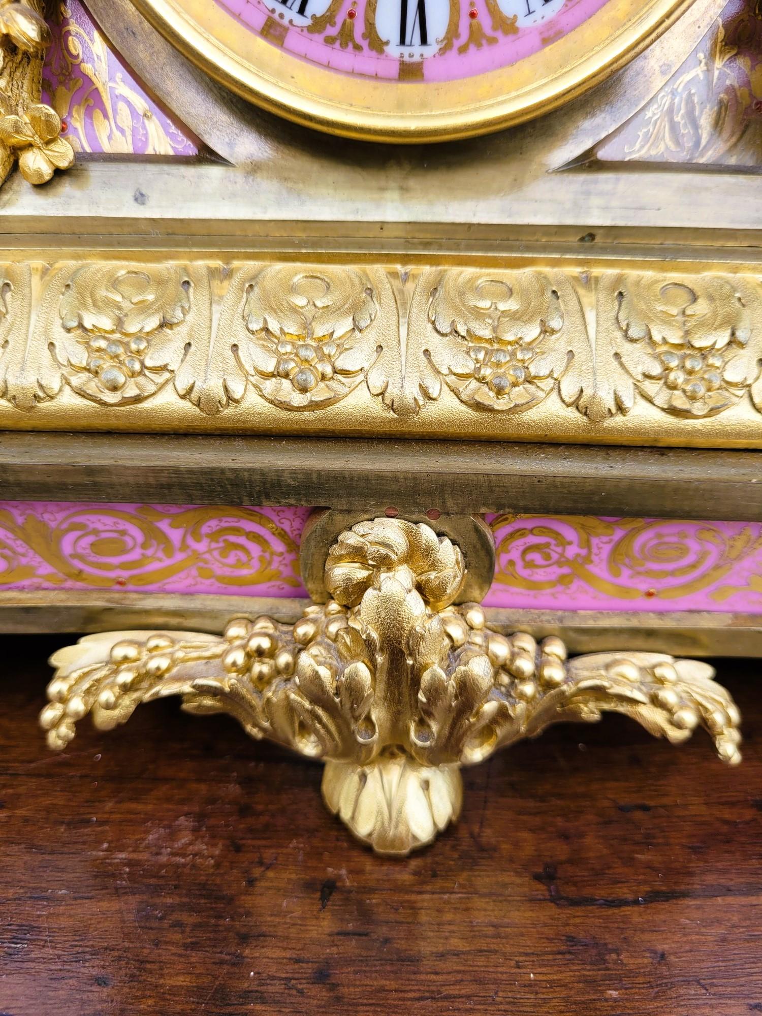Porcelain And Gilt Bronze Clock, Napoleon III, 19th Century For Sale 2