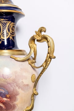 Porcelain and Gilt Bronze Vase Signed Sèvres, Painted by Lucat, France