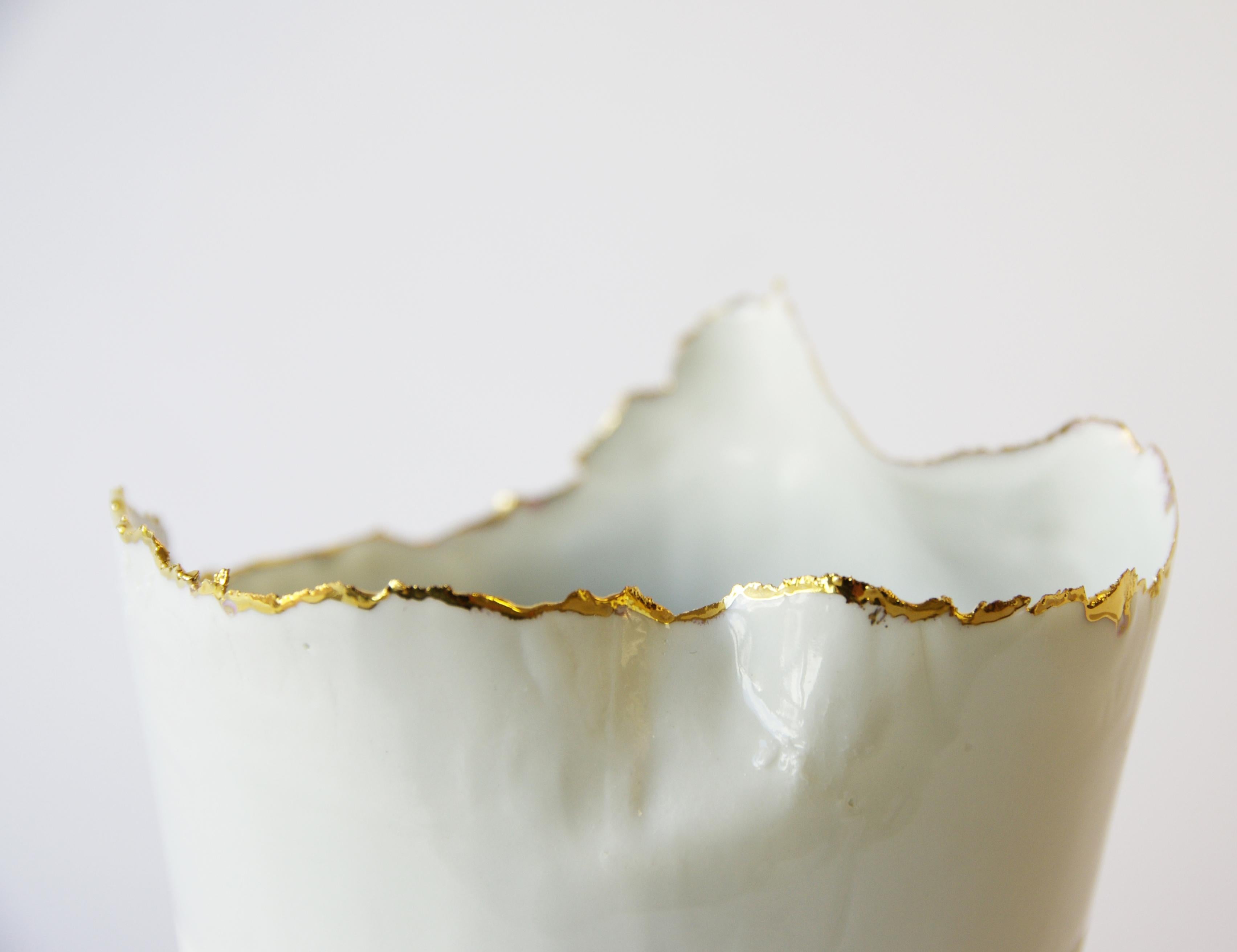 Post-Modern Porcelain and Gold Vase Big Imperfections by Dora Stanczel For Sale