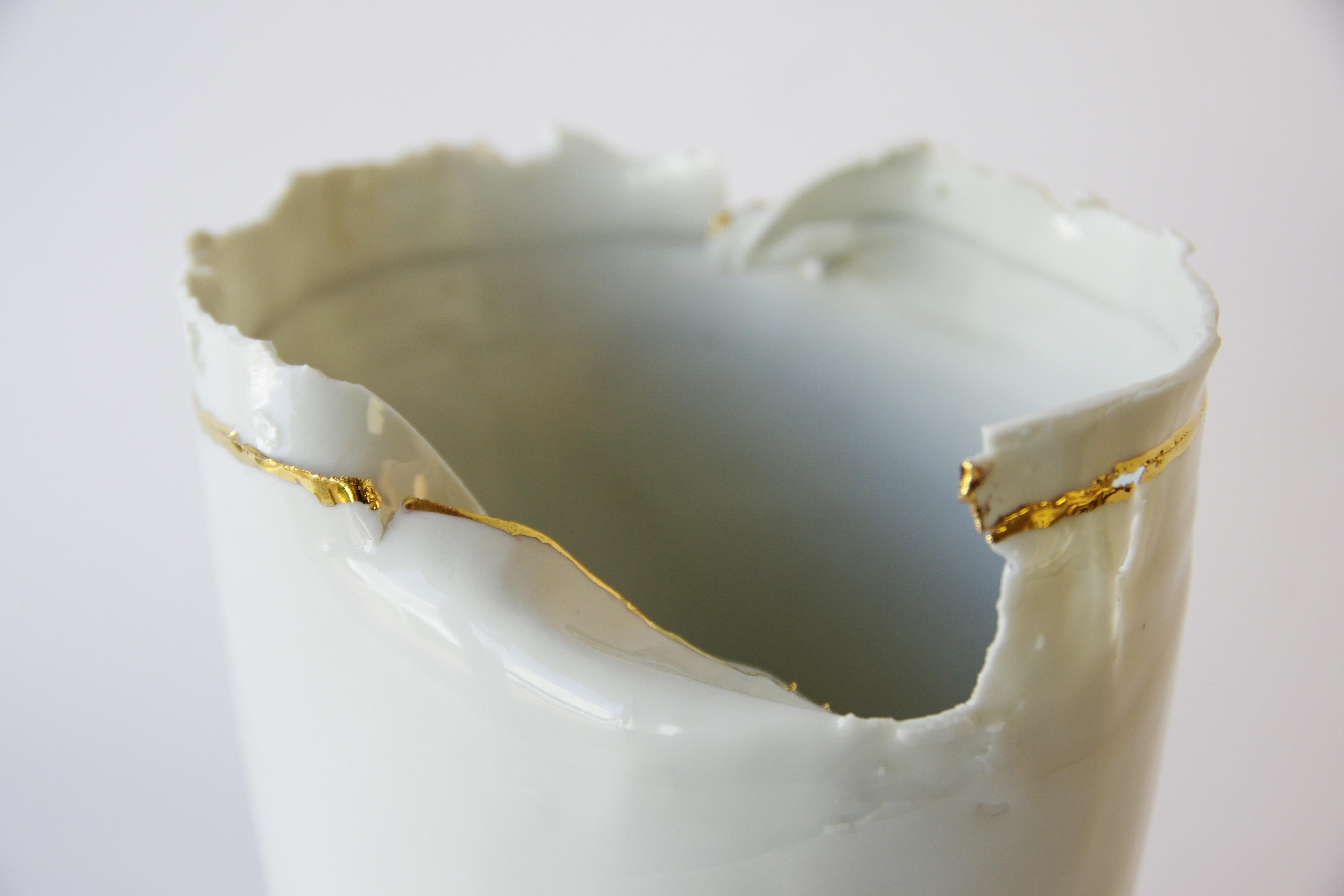 Post-Modern Porcelain and Gold Vase Big Imperfections by Dora Stanczel For Sale