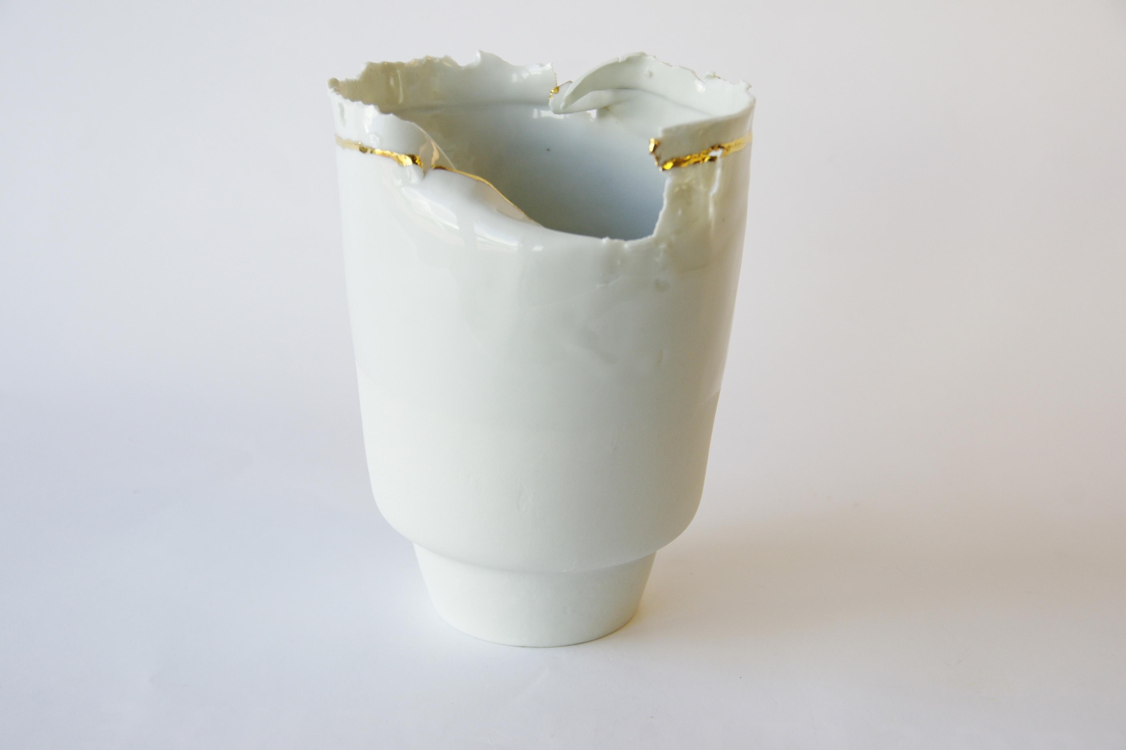 Other Porcelain and Gold Vase Big Imperfections by Dora Stanczel For Sale