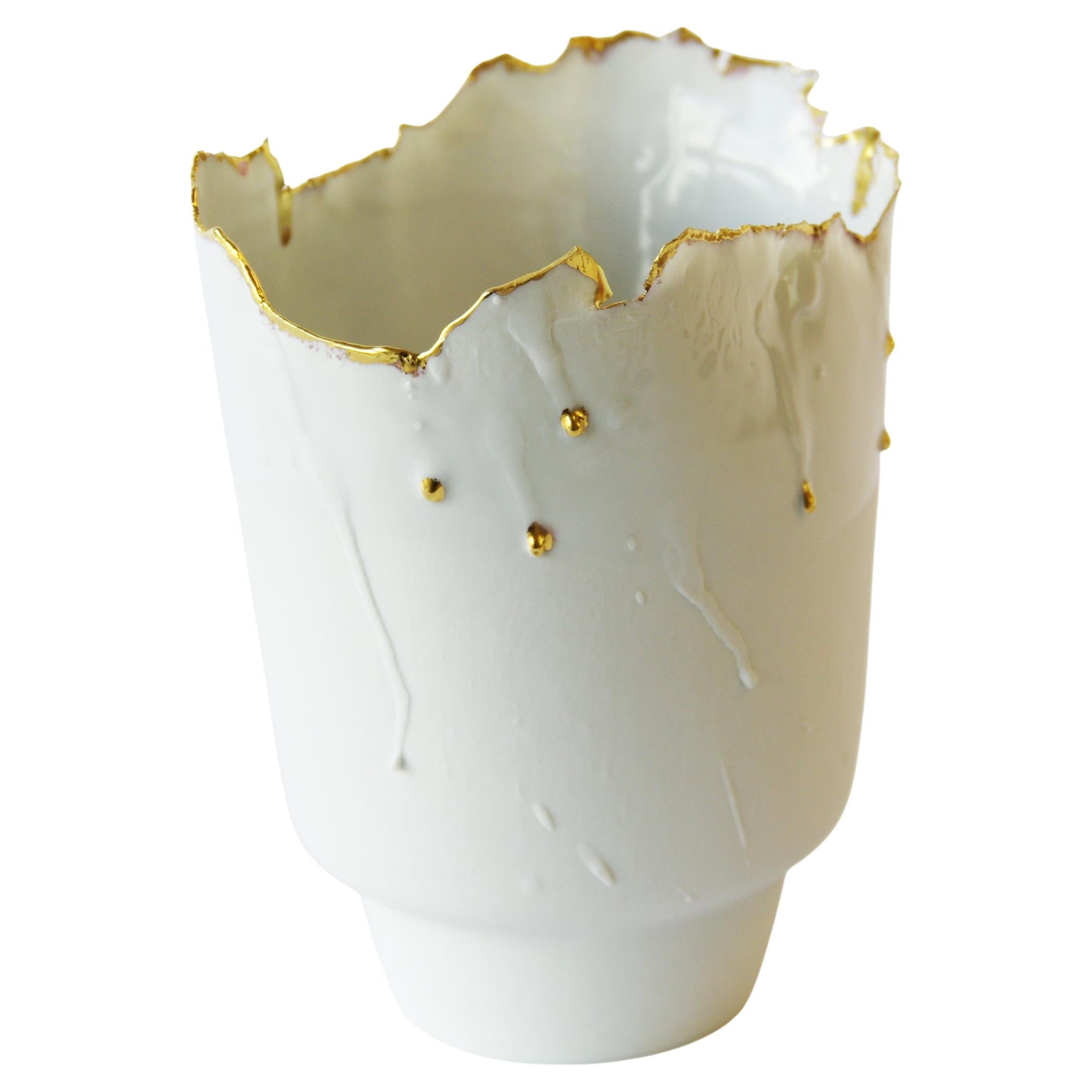 Porcelain and Gold Vase Big Imperfections by Dora Stanczel For Sale