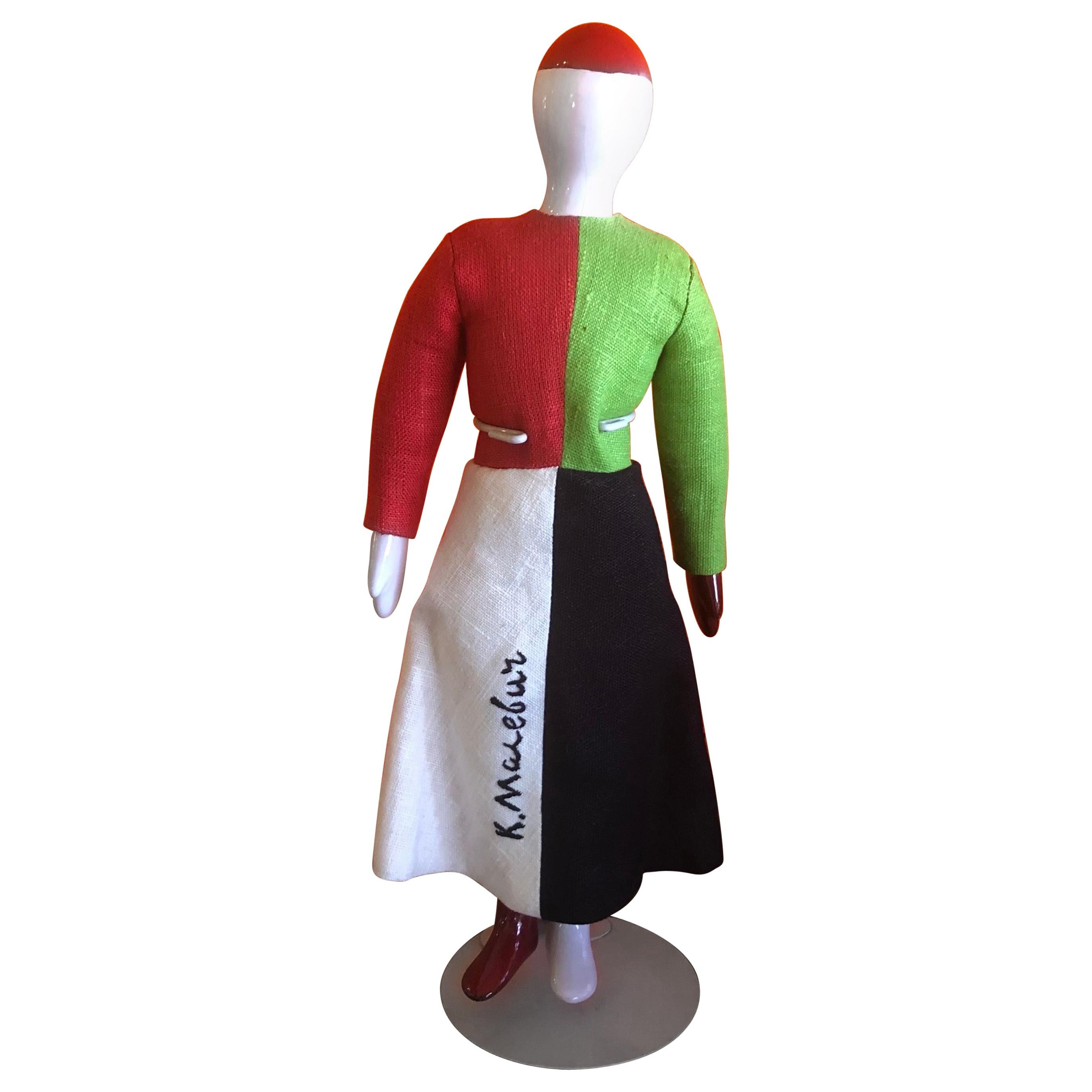 Porcelain and Linen Russian Avante Garde Doll with Stand by Kazimir Malevich