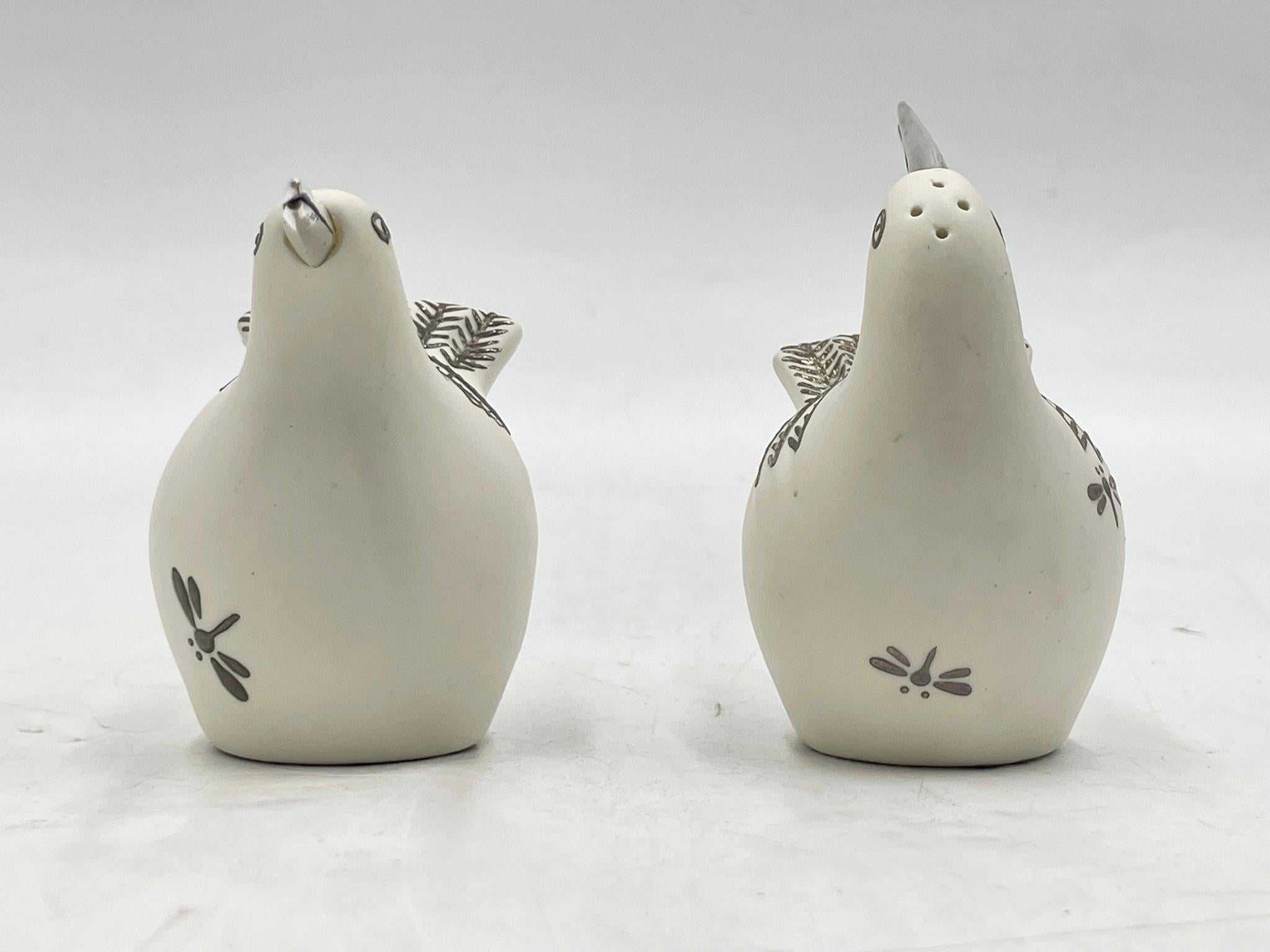 Porcelain and Pure Silver Bird Salt & Pepper Shakers by Emilia Castillo For Sale 4
