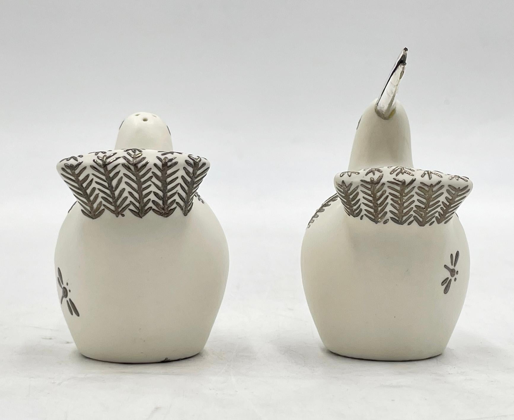 Porcelain and Pure Silver Bird Salt & Pepper Shakers by Emilia Castillo For Sale 1