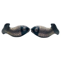 Porcelain and Pure Silver Fish Shakers by Emilia Castillo, Mexico, 1998