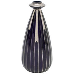 Porcelain Art Deco Navy and Silver Vase