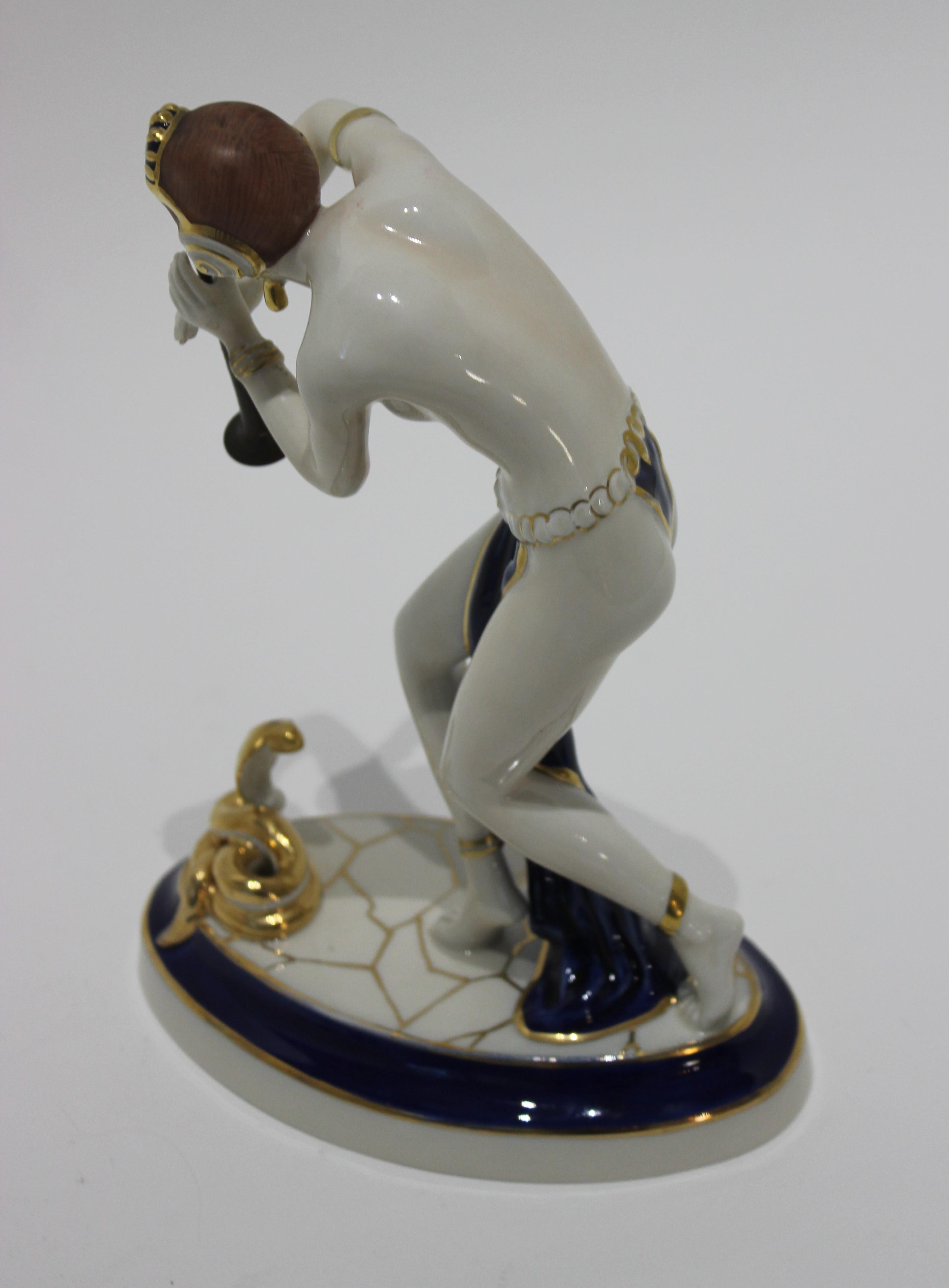 Czech Porcelain Art Deco Snake Charmer Figurine For Sale