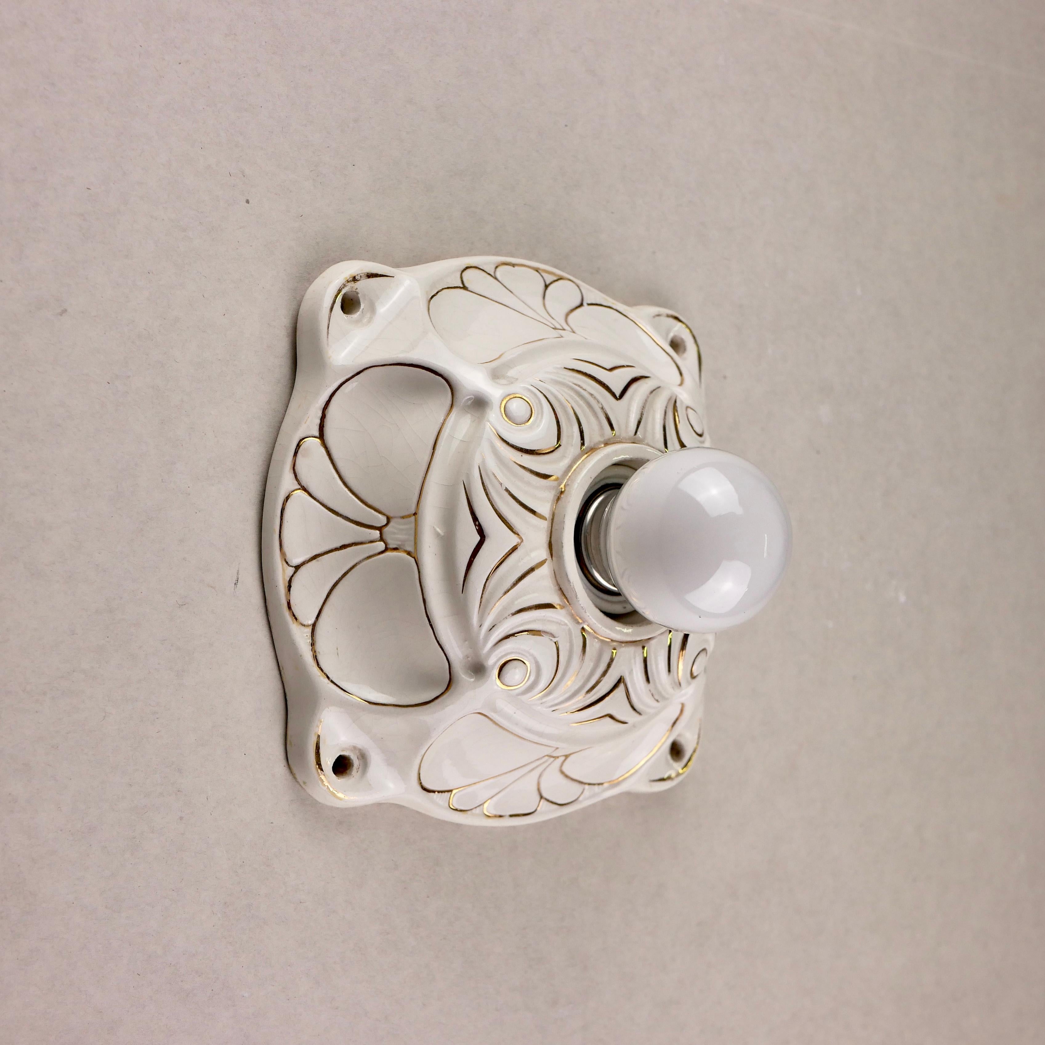 Porcelain Art Deco Style Wall Light from the Netherlands, 1940s 5