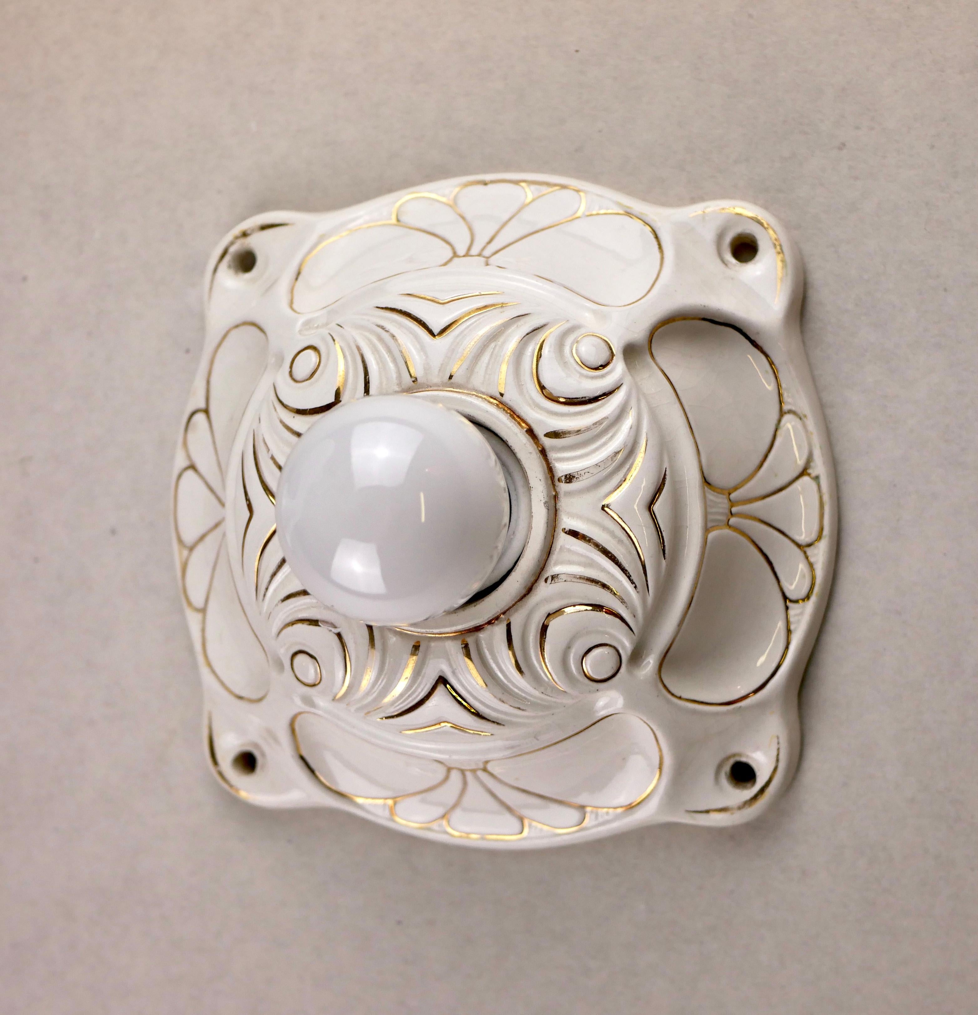 Dutch Porcelain Art Deco Style Wall Light from the Netherlands, 1940s