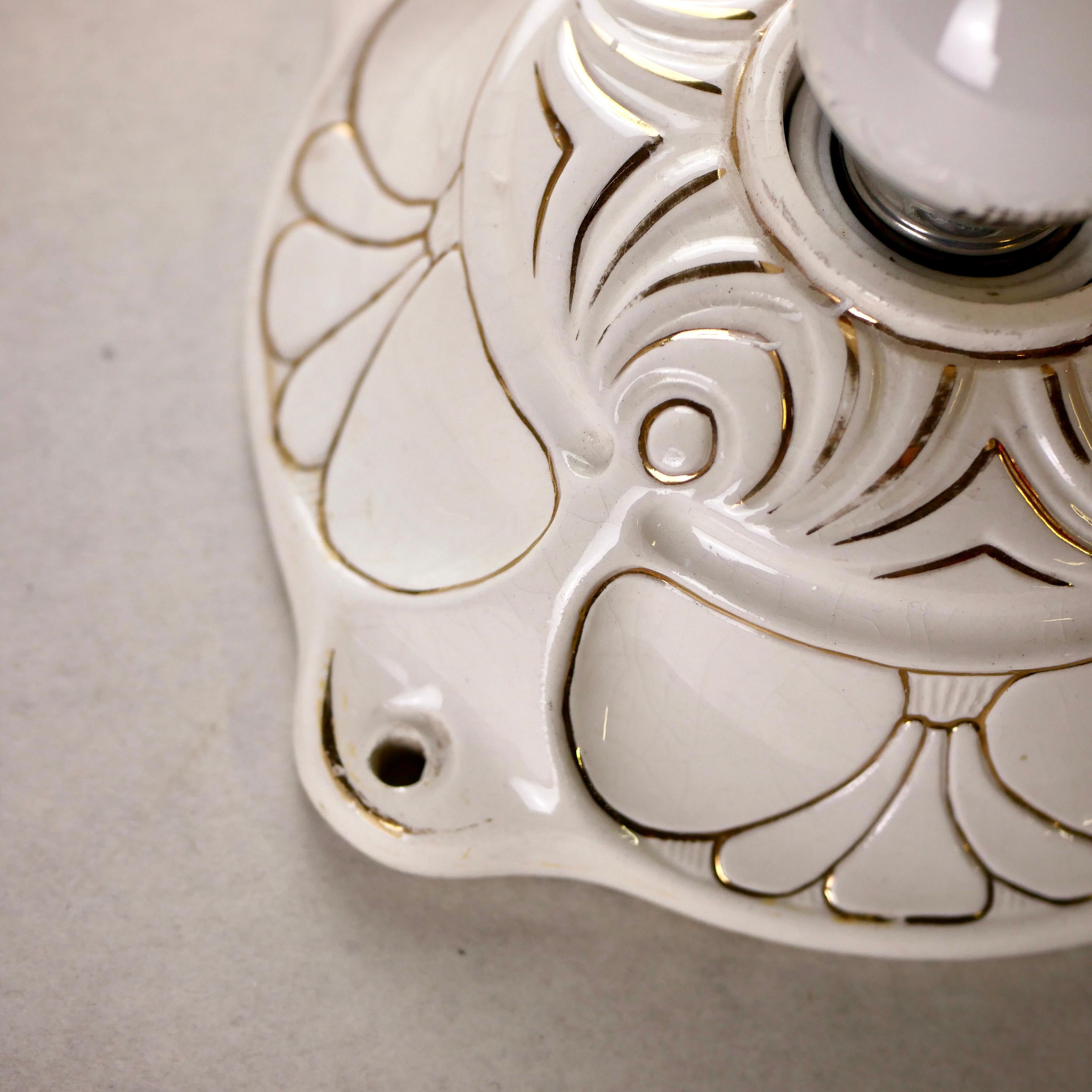 Mid-20th Century Porcelain Art Deco Style Wall Light from the Netherlands, 1940s