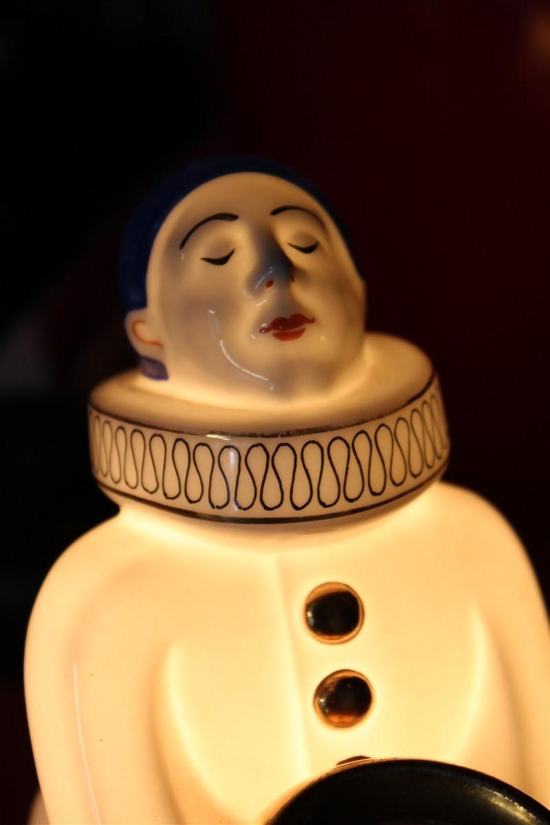 Porcelain Art Deco Table Lamp Made in France 1930 Blue and White Pierrot ROBJ For Sale 5