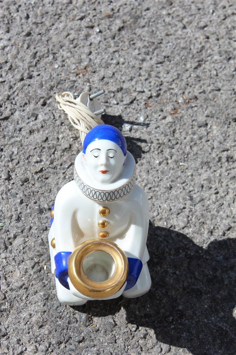 Porcelain Art Deco table lamp made in France 1930 blue and white Pierrot ROBJ.