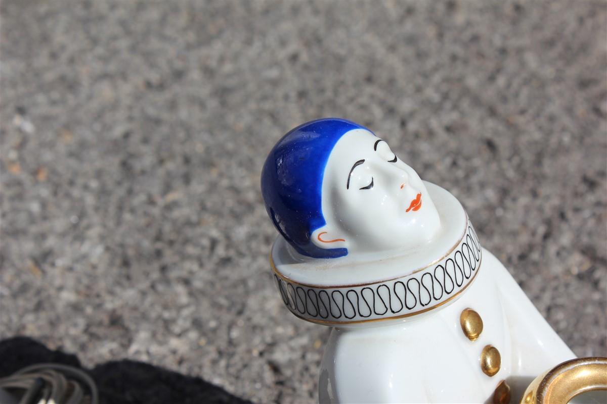 Porcelain Art Deco Table Lamp Made in France 1930 Blue and White Pierrot ROBJ In Good Condition For Sale In Palermo, Sicily
