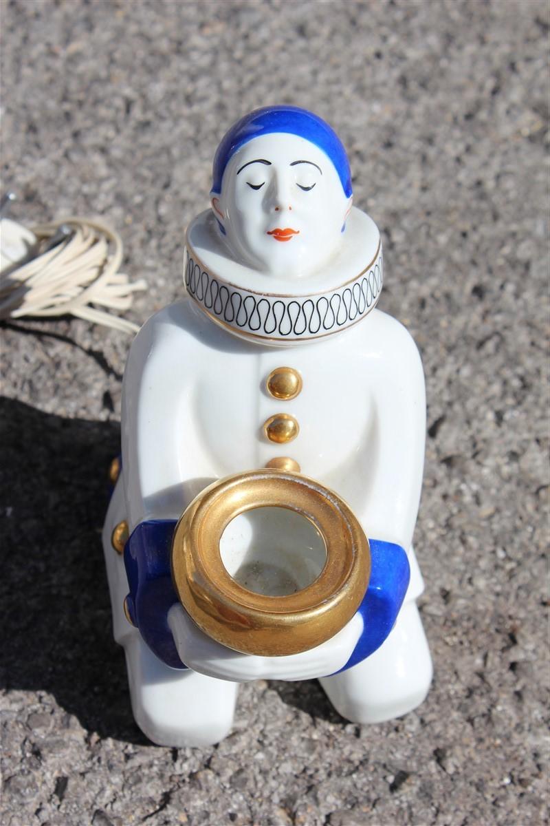 Mid-20th Century Porcelain Art Deco Table Lamp Made in France 1930 Blue and White Pierrot ROBJ For Sale