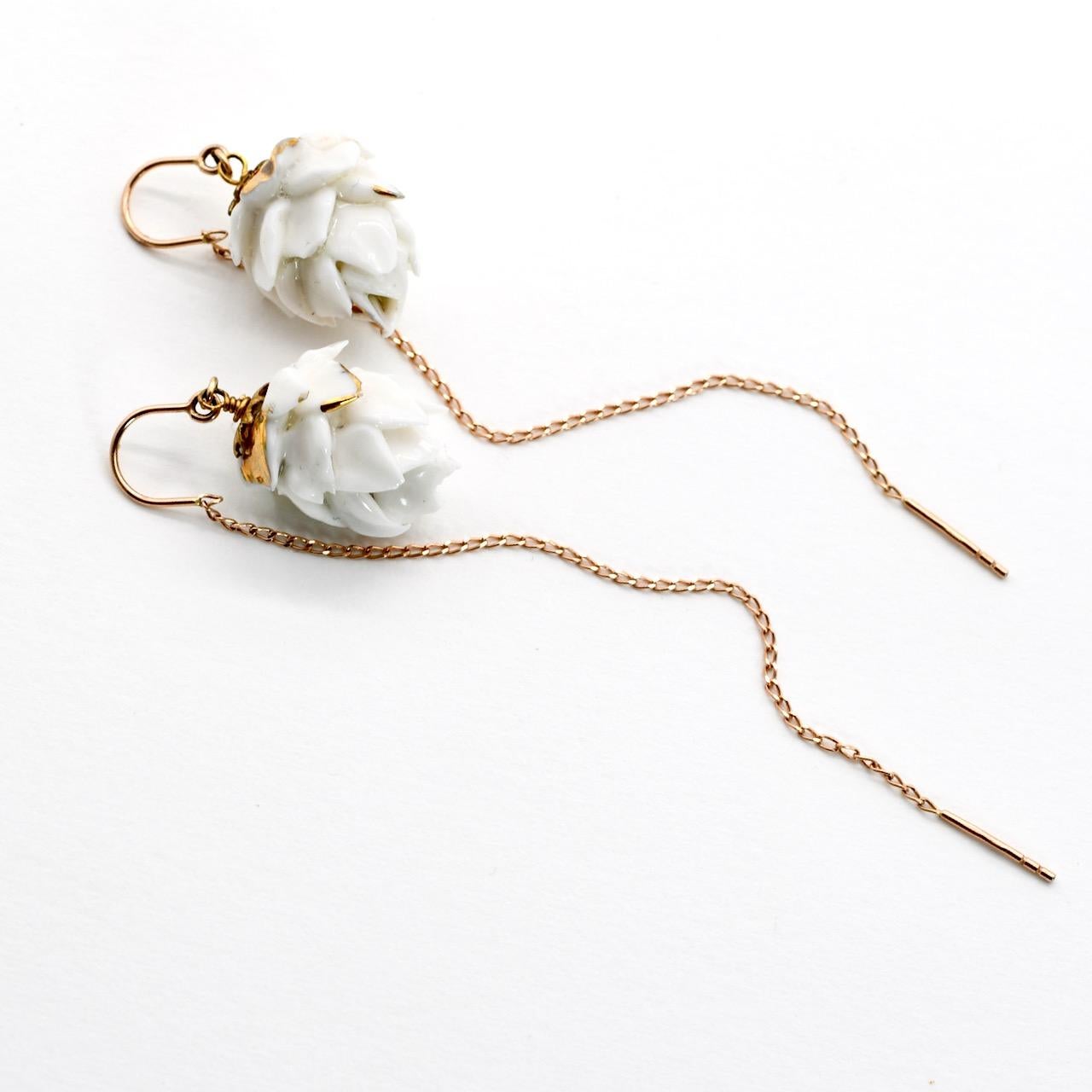 Contemporary Porcelain Artichokes Gold Thread Earrings For Sale