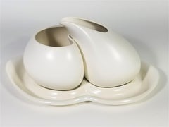 Porcelain Artist Signed Sculptural Modernist Cream and Sugar Set
