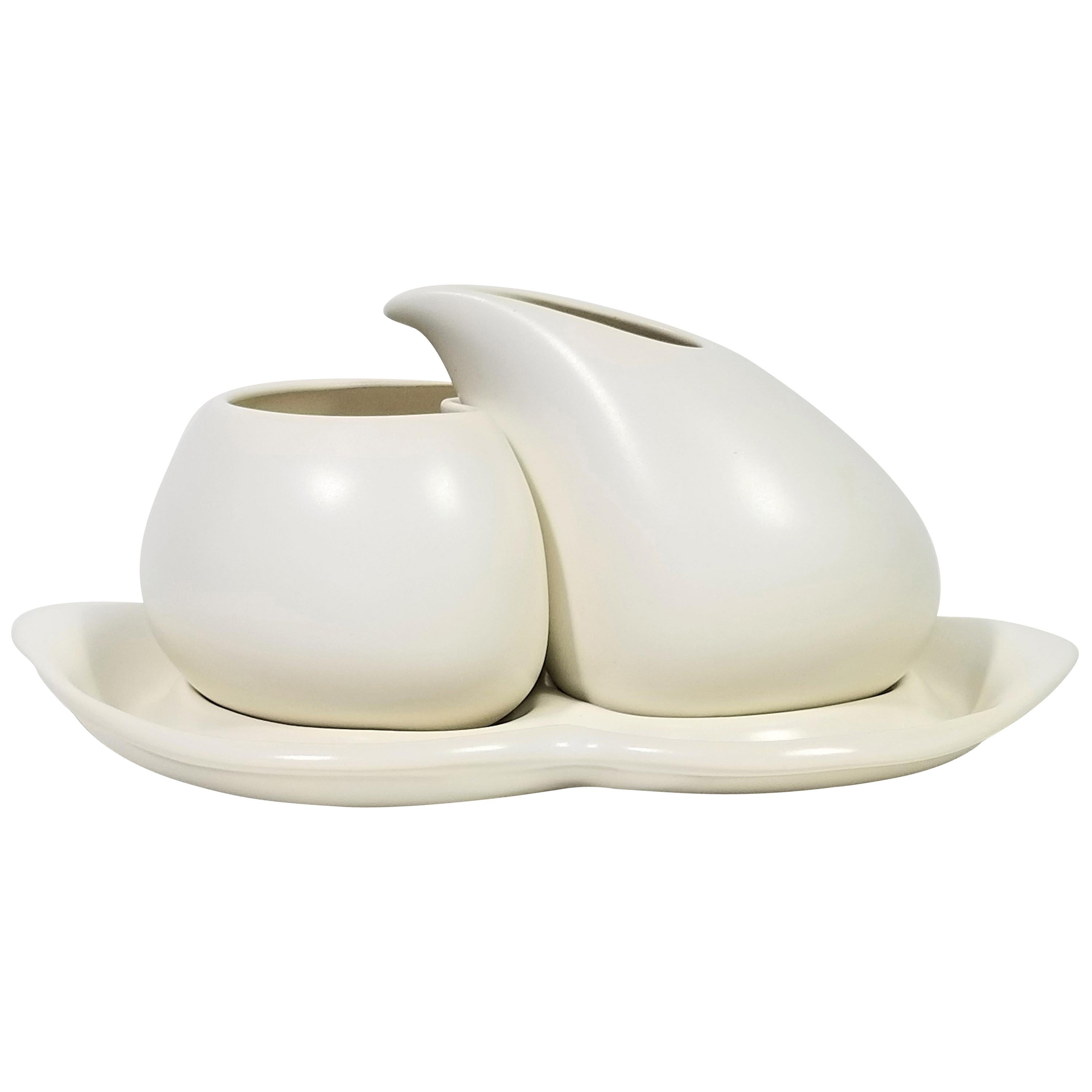 Porcelain Artist Signed Sculptural Modernist Cream and Sugar Set For Sale