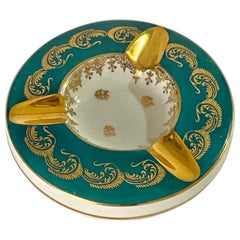 Porcelain Ashtray, Guilt and Blue Color, Limoges, France, Early 20th Century
