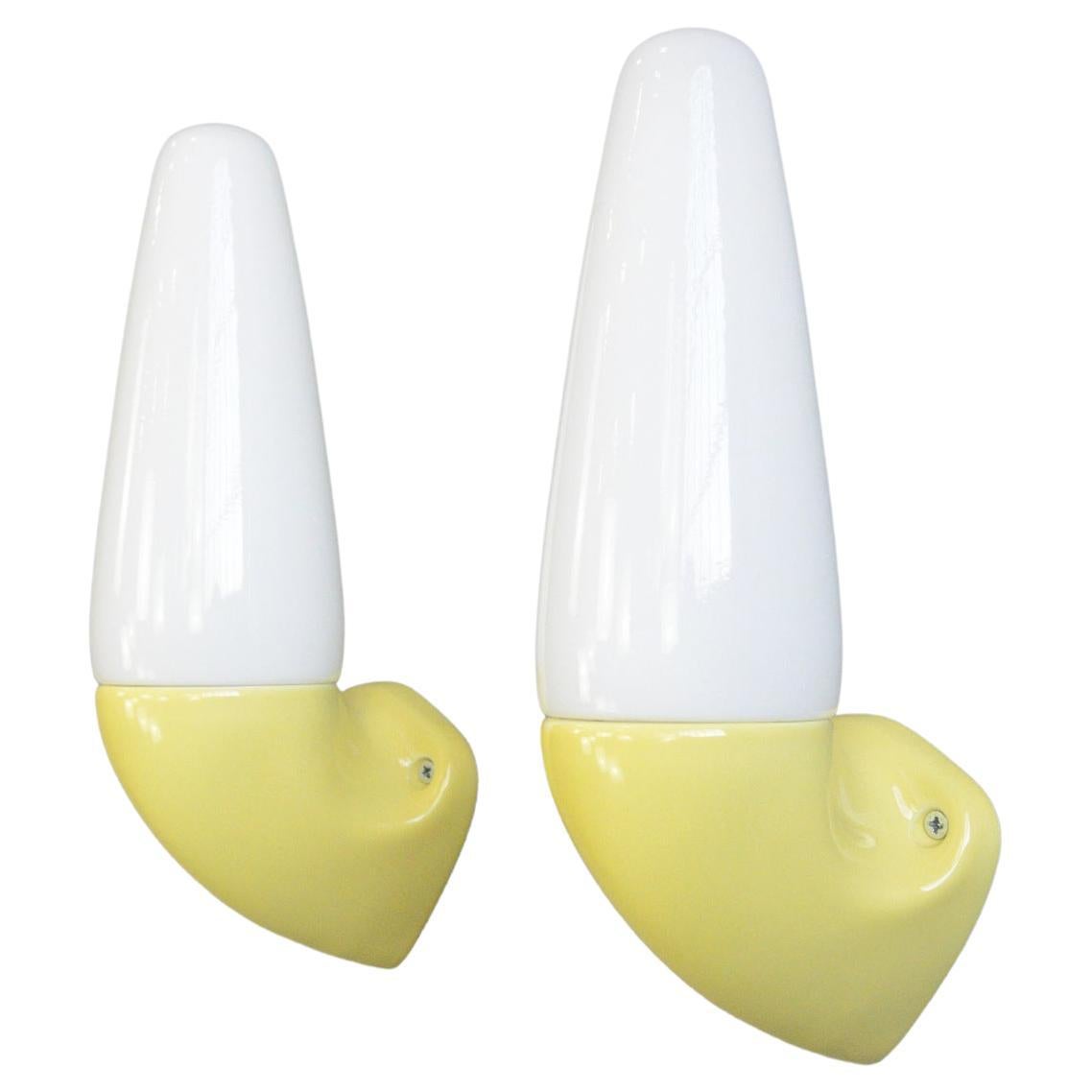 Art Deco White Porcelain Bathroom Light Fixture with Cast Glass and 2