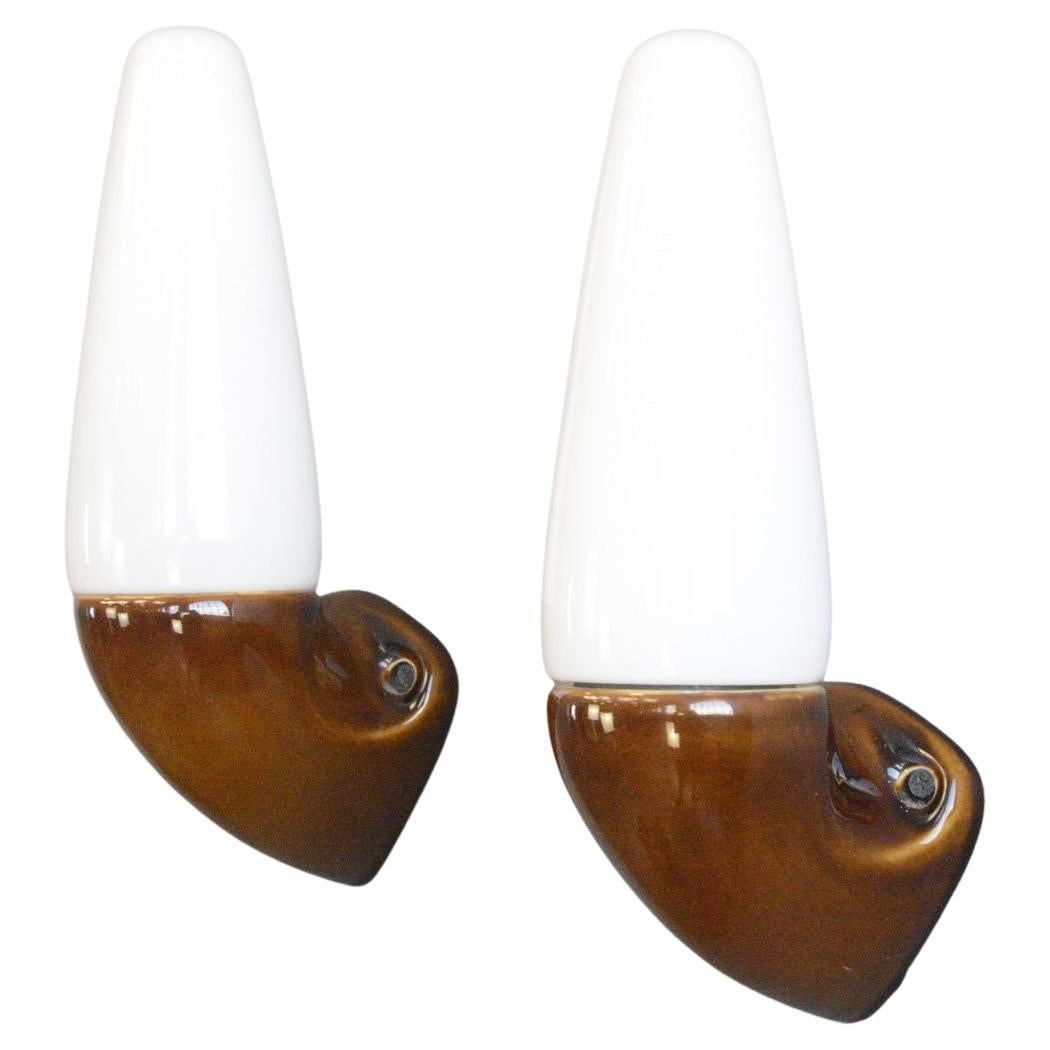 Art Deco White Porcelain Bathroom Light Fixture with Cast Glass and 2