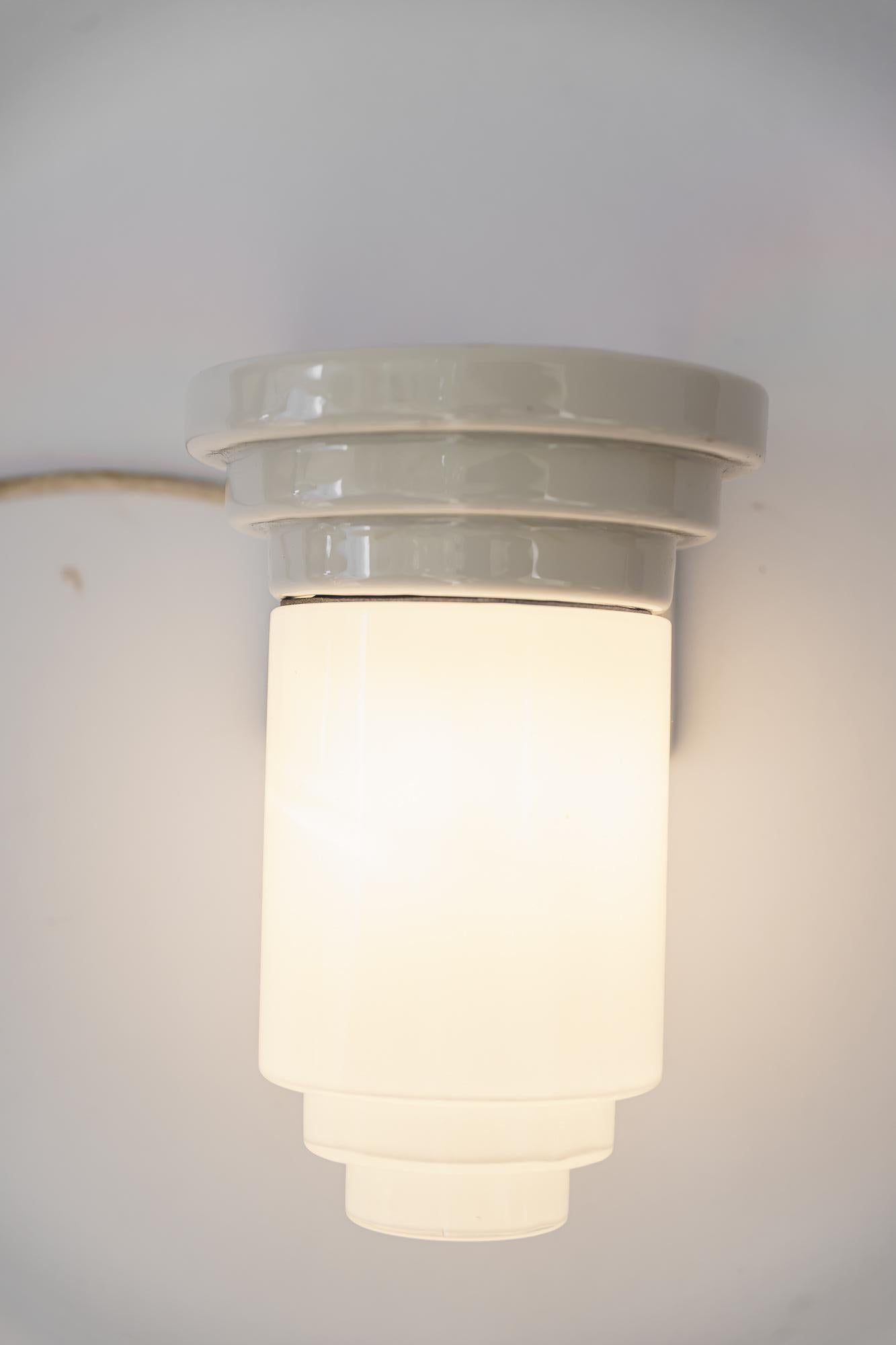Porcelain Bauhaus Wall Lamp with Original Glass Shade Germany Around 1920 1