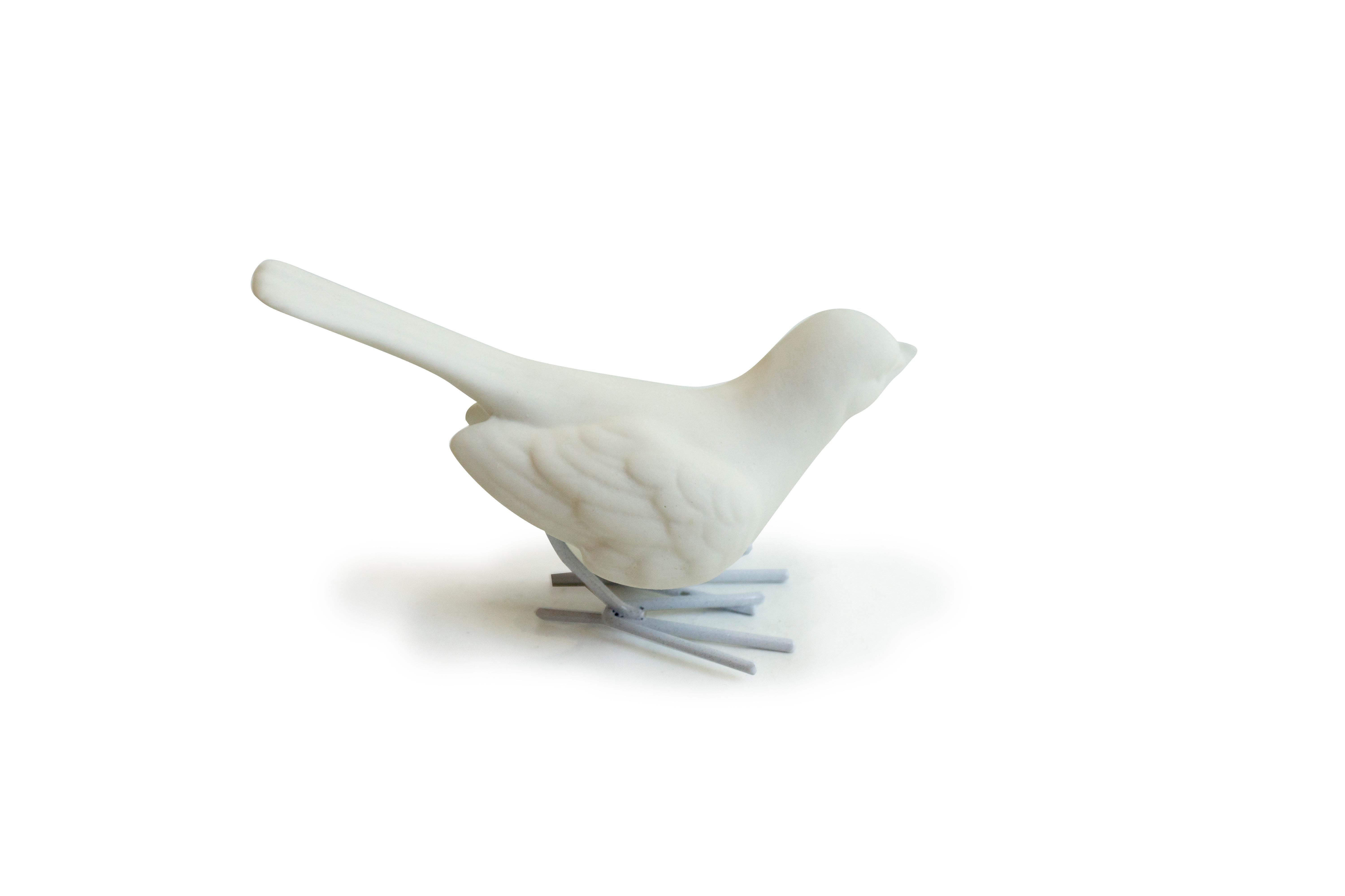 Unglazed Porcelain Birds with Iron Legs Decoration