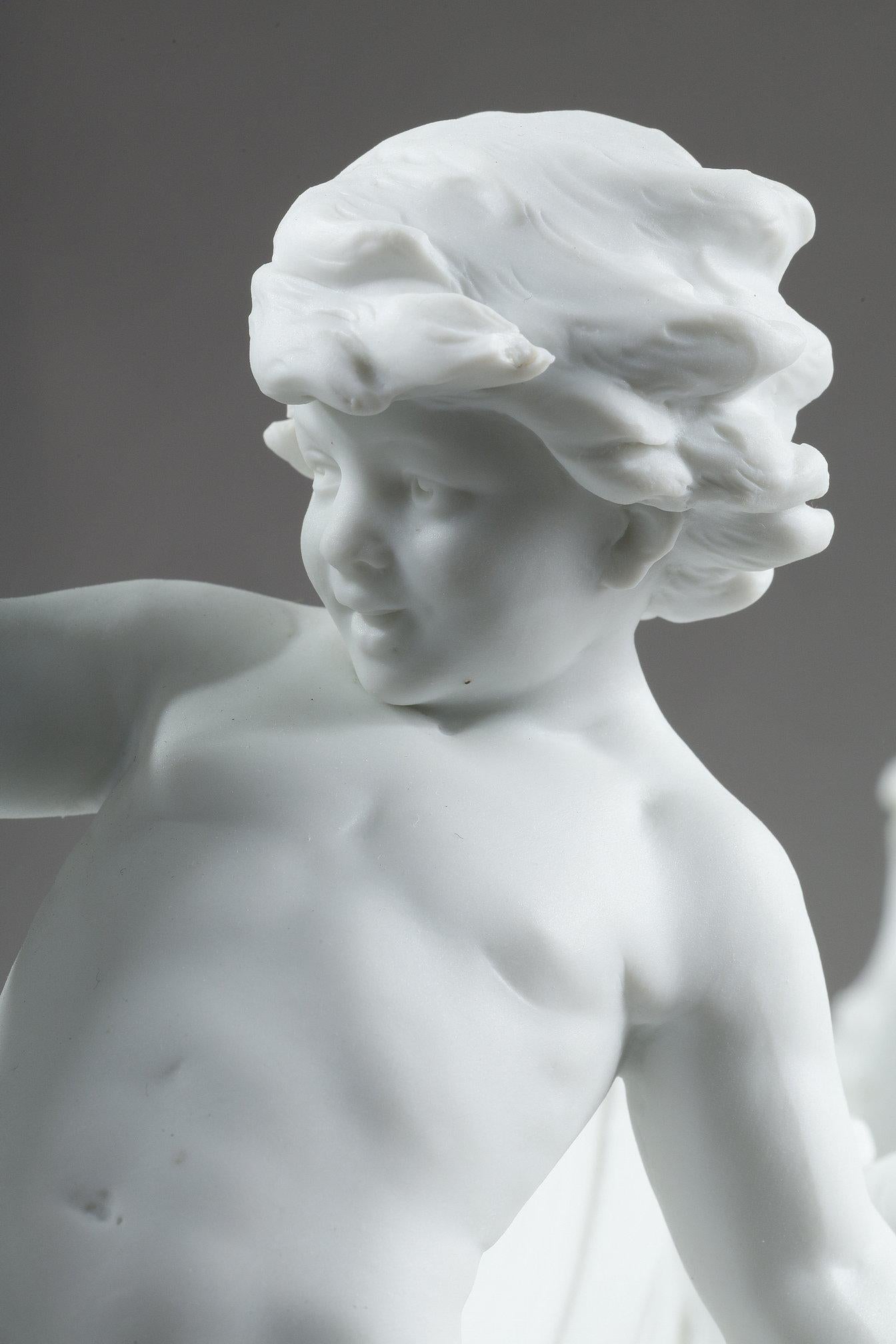 Porcelain biscuit basket decorated with putto and feline, 19th century 8