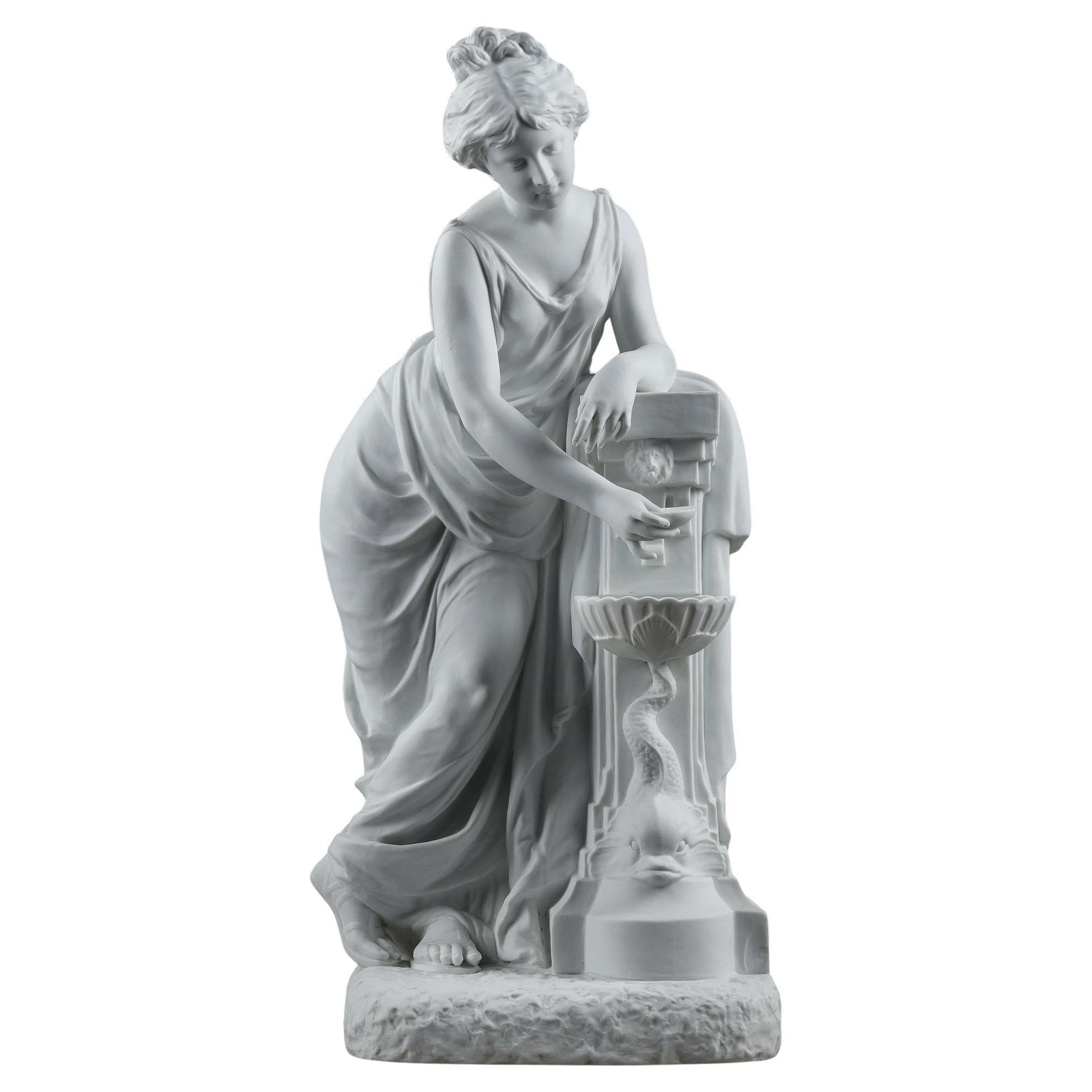 Scultura in biscuit di porcellana "Giovane donna alla fontana", di Nicolas Lecorney