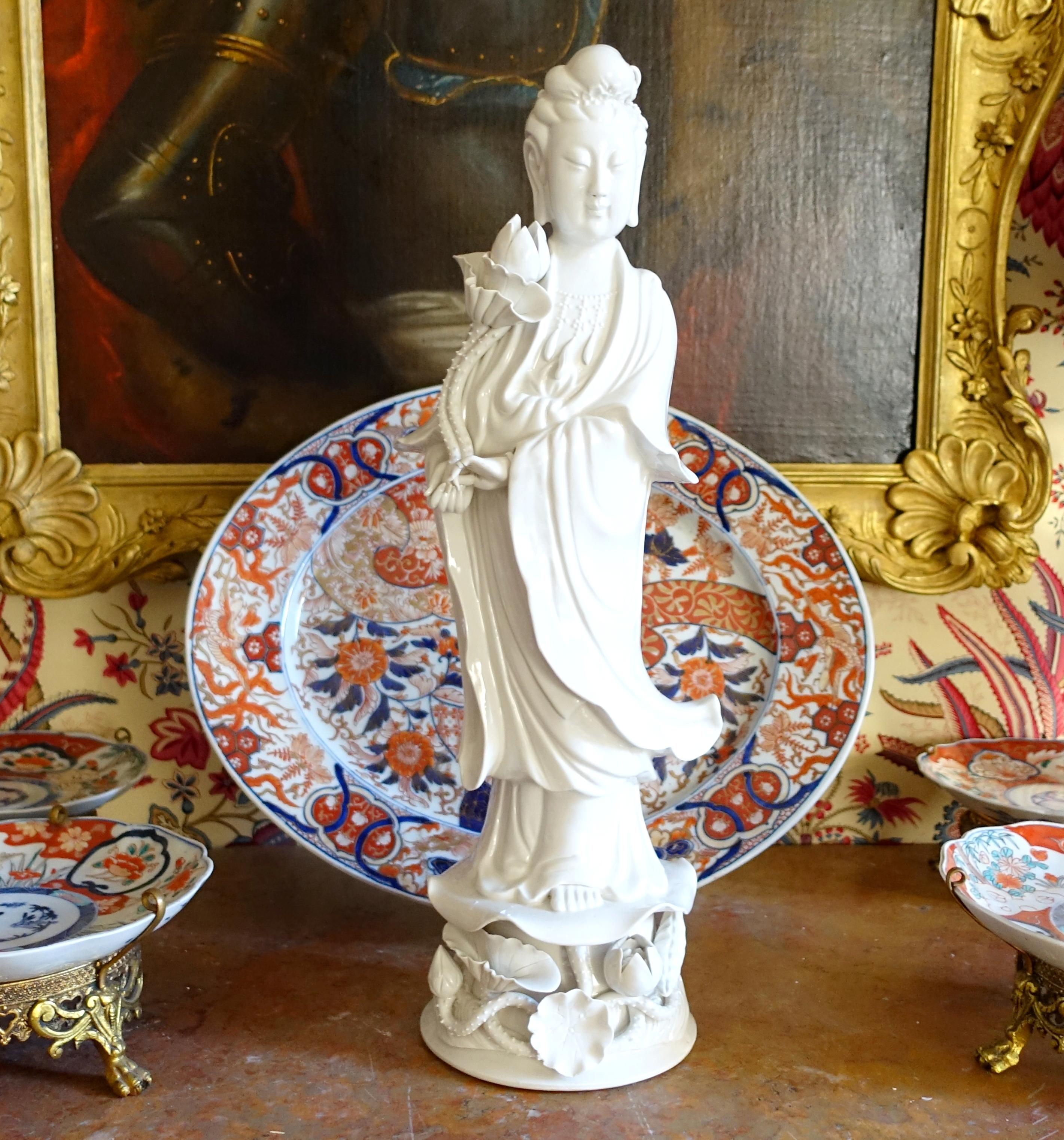 Porcelain Blanc de Chine Guanyin statue, China circa 1900 - 51cm For Sale 9