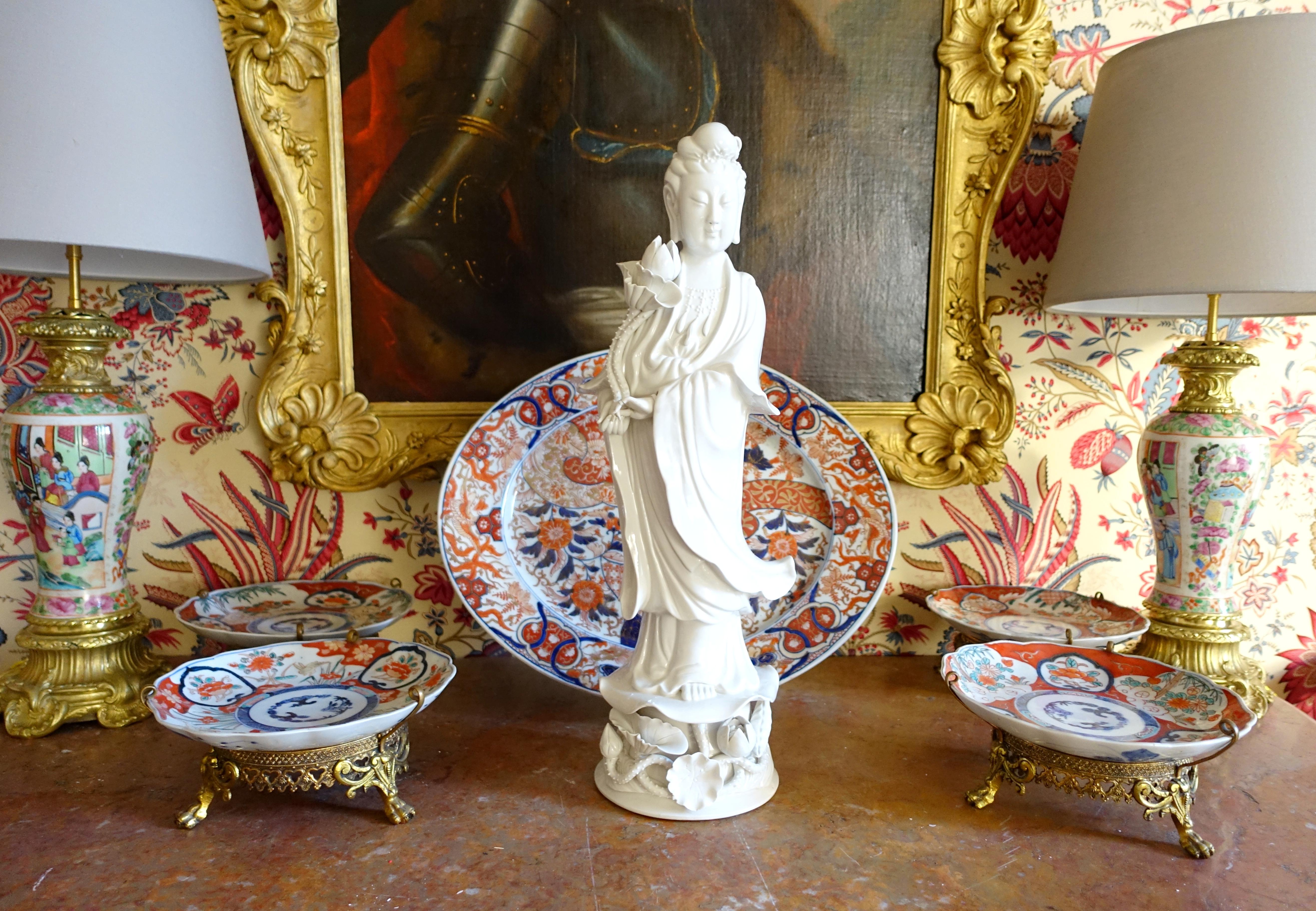 Porcelain Blanc de Chine Guanyin statue, China circa 1900 - 51cm For Sale 10