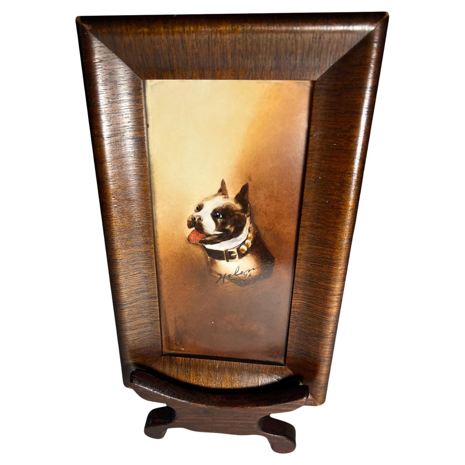 Porcelain Boston Bull Terrier Portrait With Stand