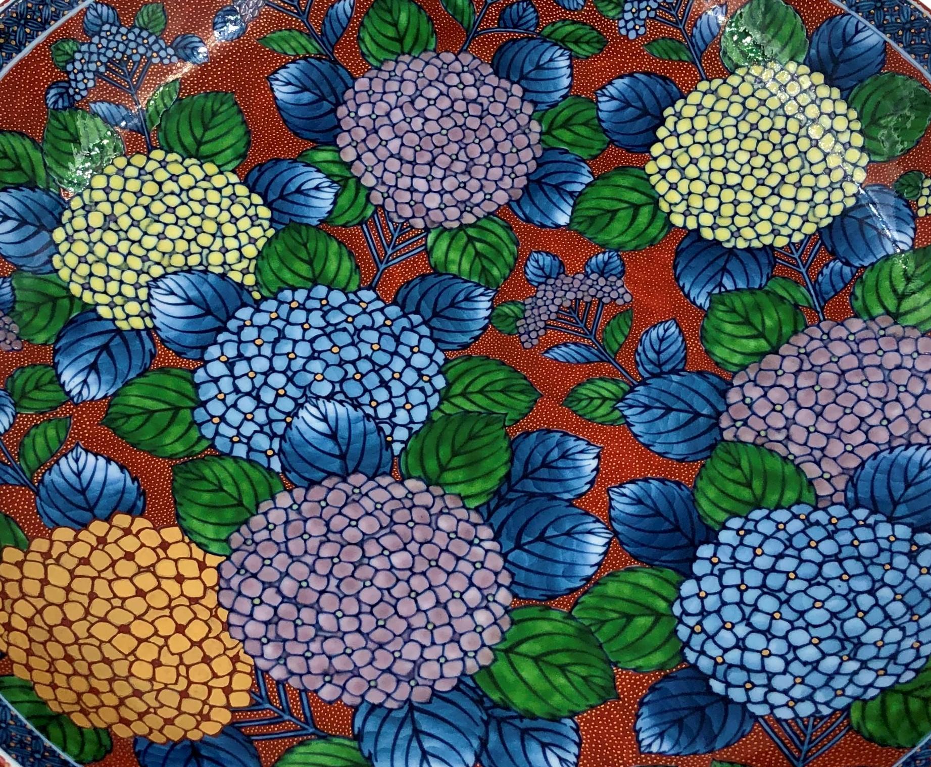 Japanische Porzellanschale Rot Lila Blau von zeitgenössischem Meisterkünstler (Handbemalt) im Angebot