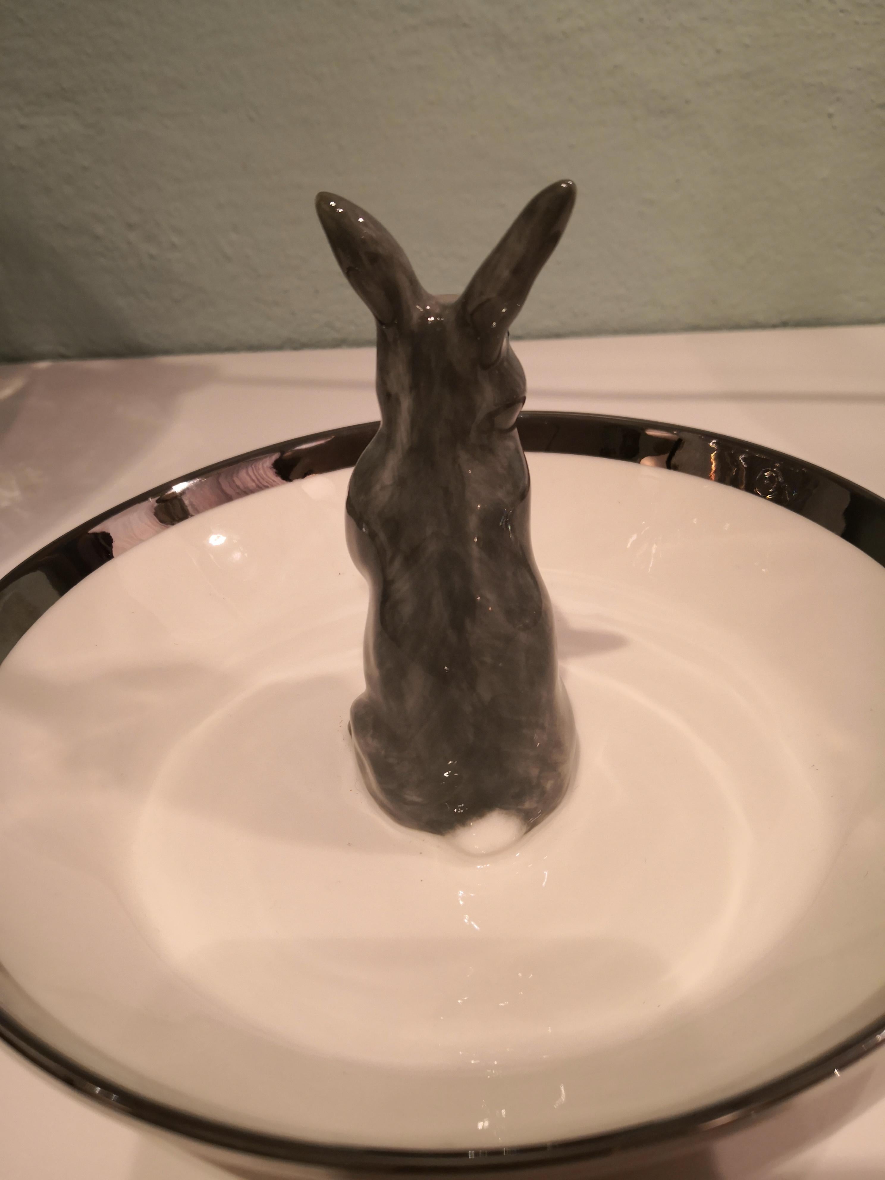 German Porcelain Bowl Hand Painted with Rabbit Figure Sofina Boutique Kitzbuehel