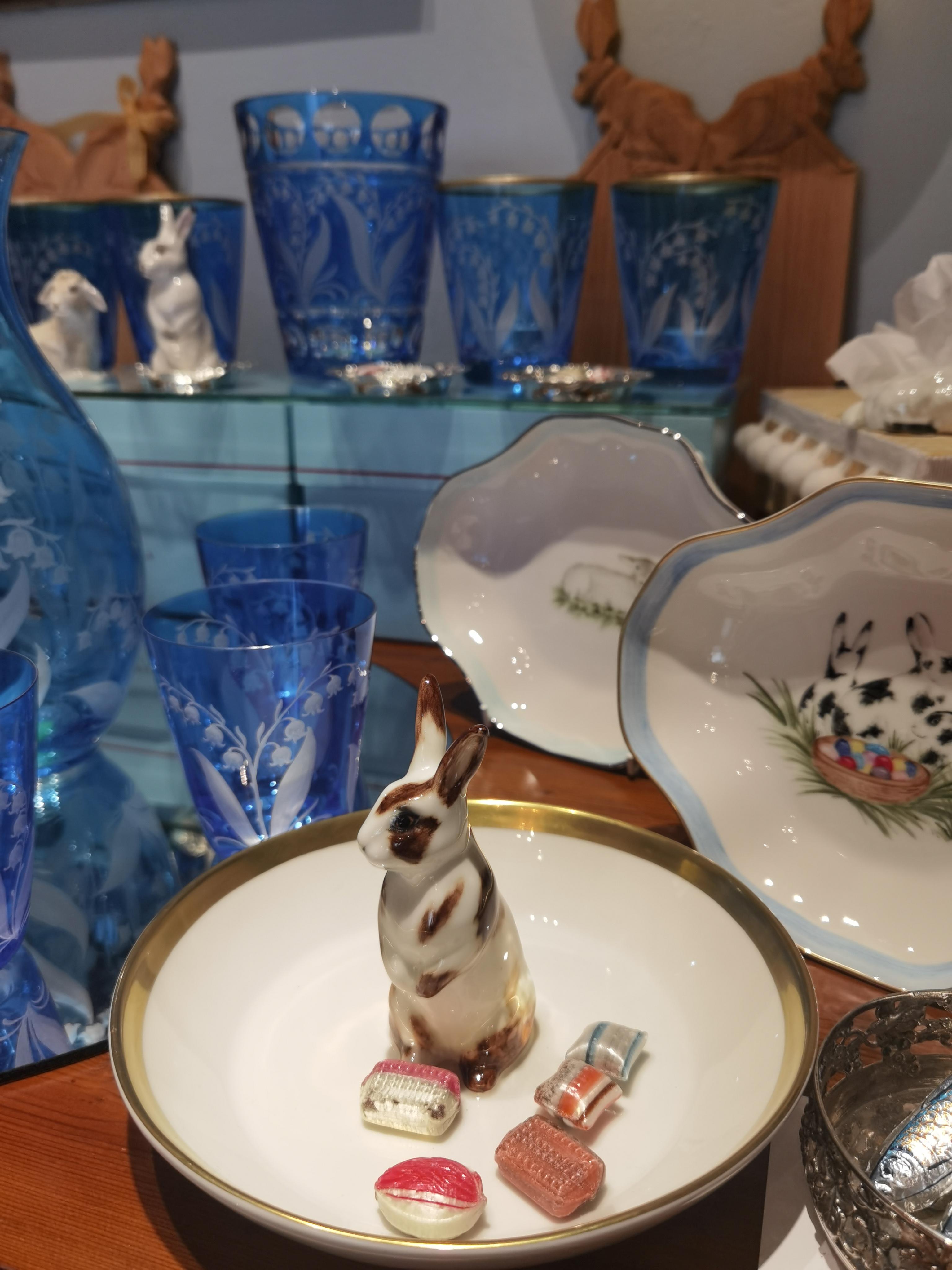 German Porcelain Bowl Hand Painted Easter Rabbit Figure Sofina Boutique Kitzbuehel For Sale